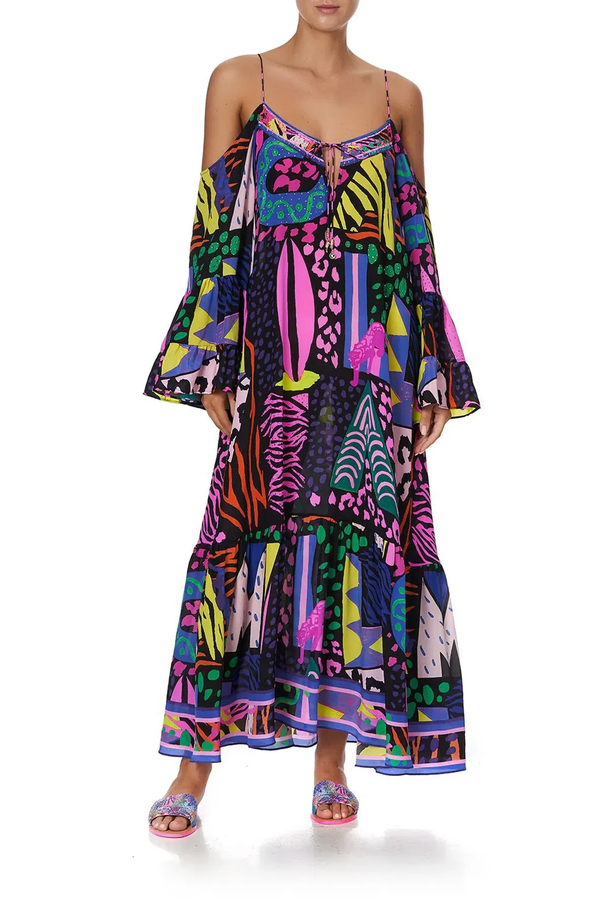 Camilla Drop Shoulder Shoestring Strap Long Sleeve Dress in Fair Ladys Dinkum One Size  - Image 5