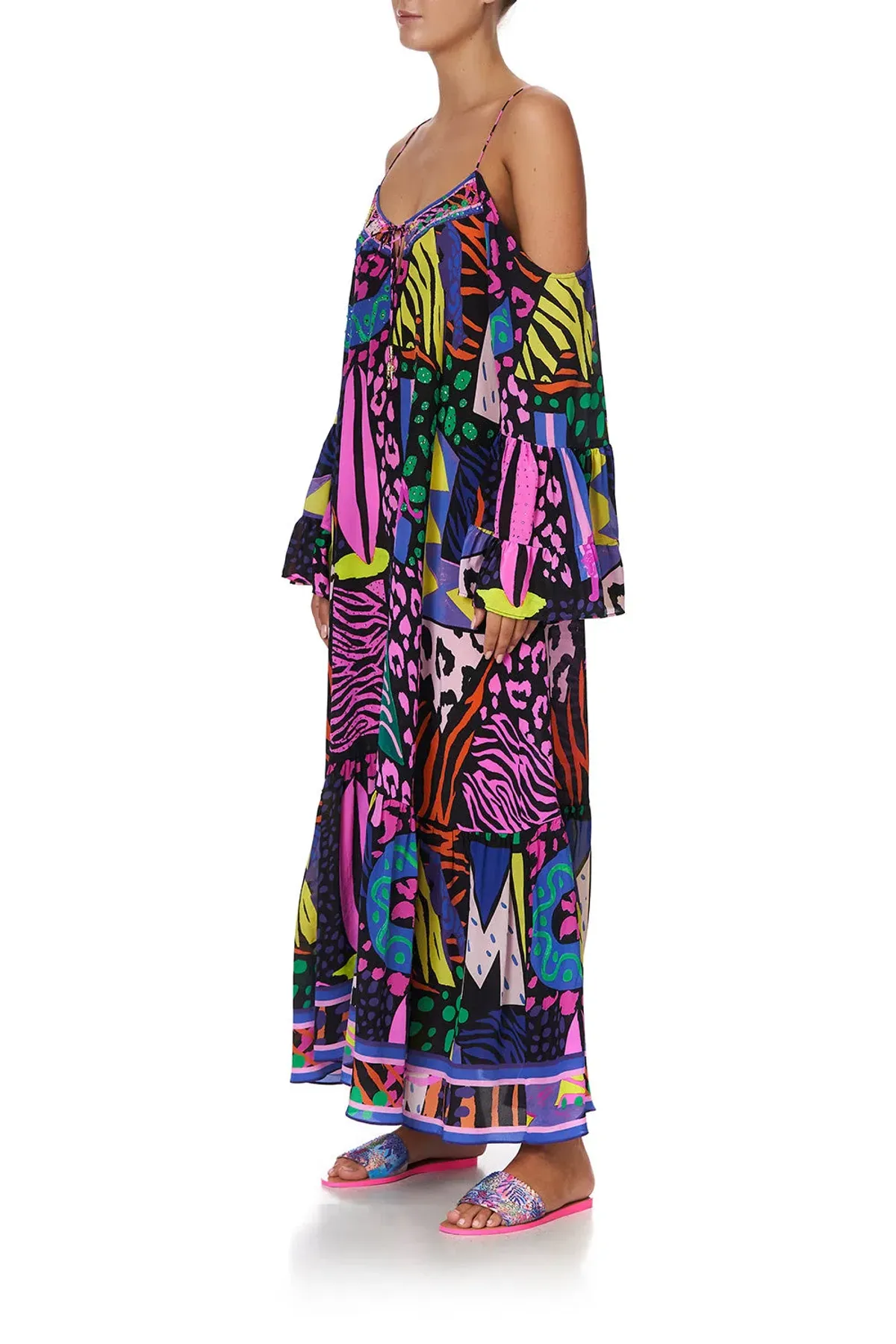 Camilla Drop Shoulder Shoestring Strap Long Sleeve Dress in Fair Ladys Dinkum One Size  - Image 2