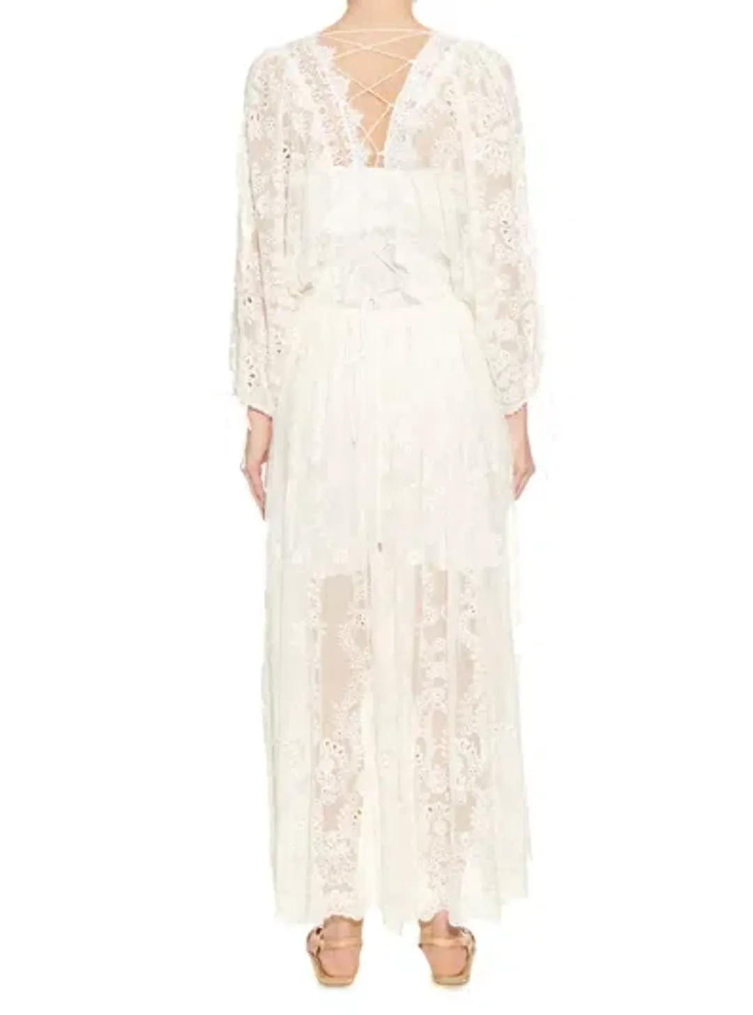 Zimmermann Alchemy Twine Embroidery Sheer Long Dress Ivory Size 1 / AU 10 for rent on The Volte - main image