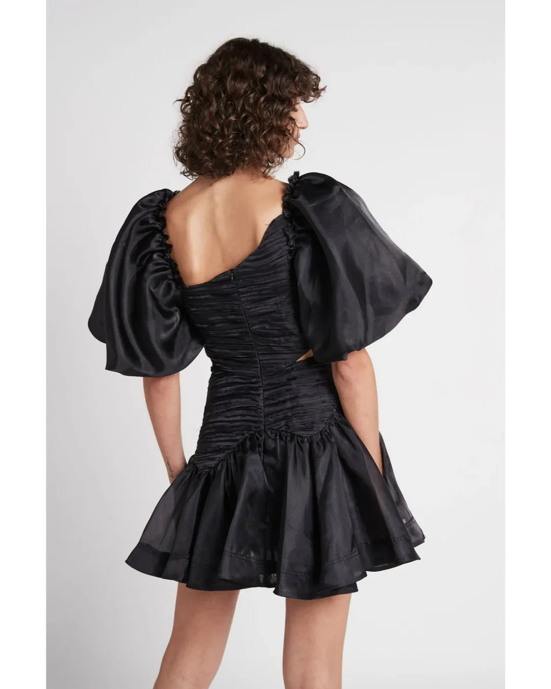 Aje Joan Asymmetric Puff Sleeve Mini Dress Black Size AU 10 for rent on The Volte - main image