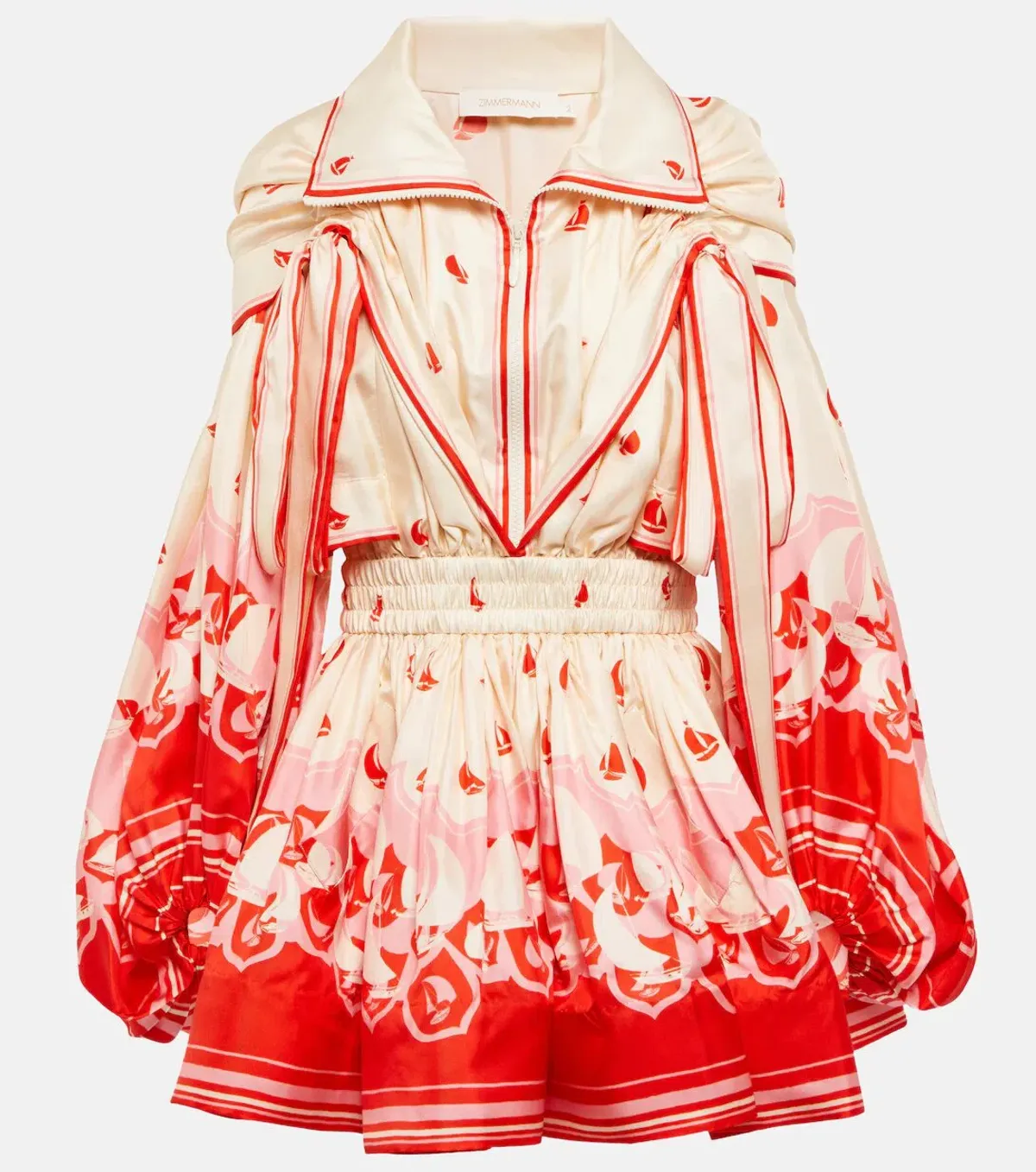 Zimmermann High Tide Billow Mini Dress Red Print Size 0 / AU 8 - Image 3