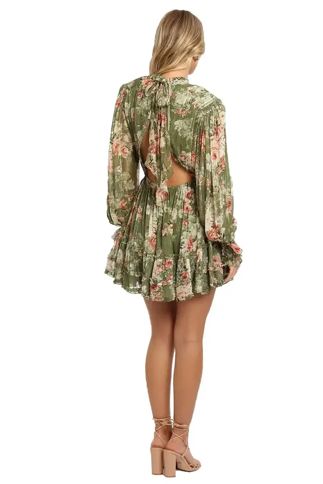 Hemant & Nandita Neem Mini Dress in Green Floral Size 10 for rent on The Volte - main image