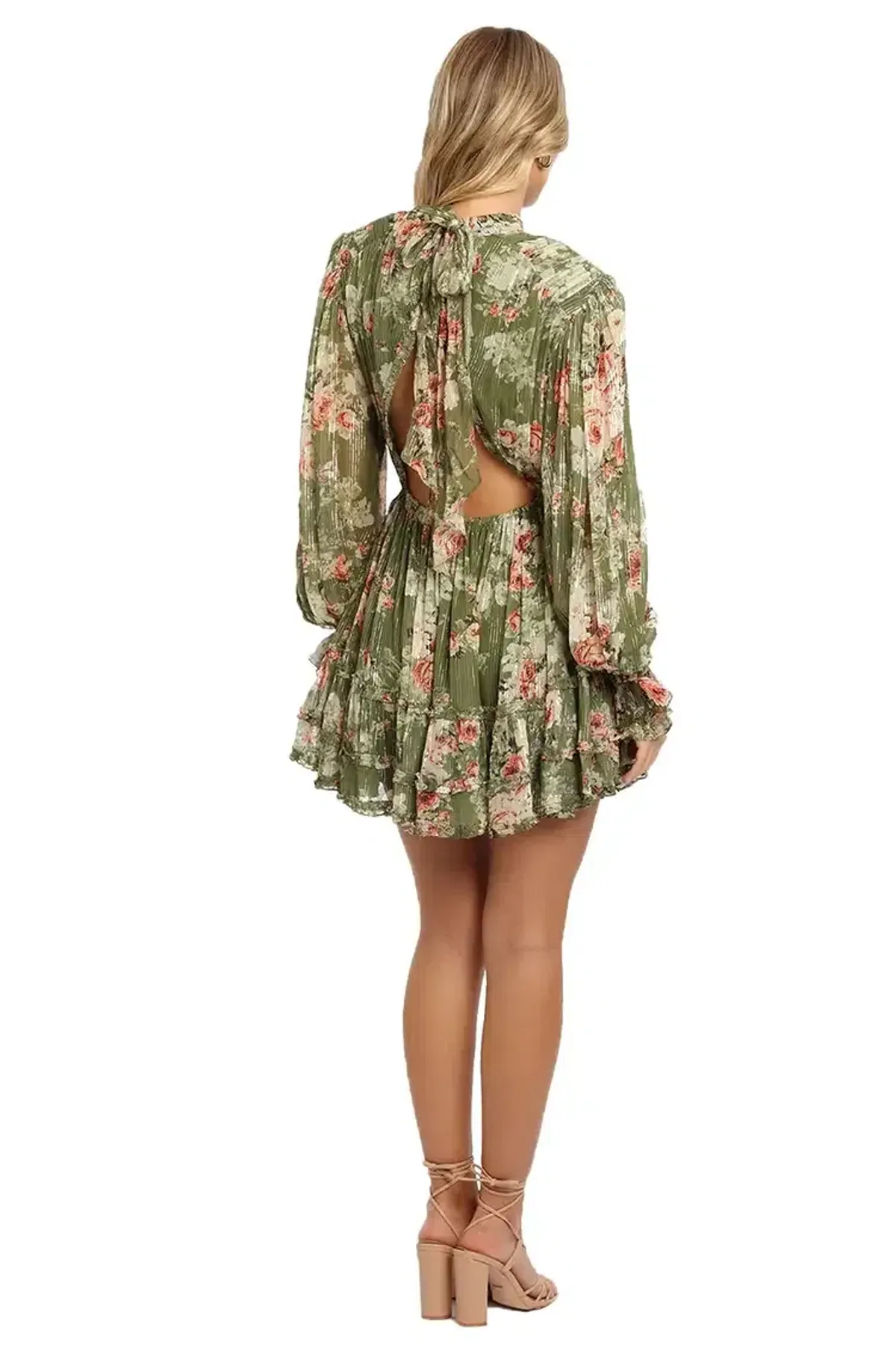 Hemant & Nandita Neem Mini Dress in Green Floral Size 10 - Image 3