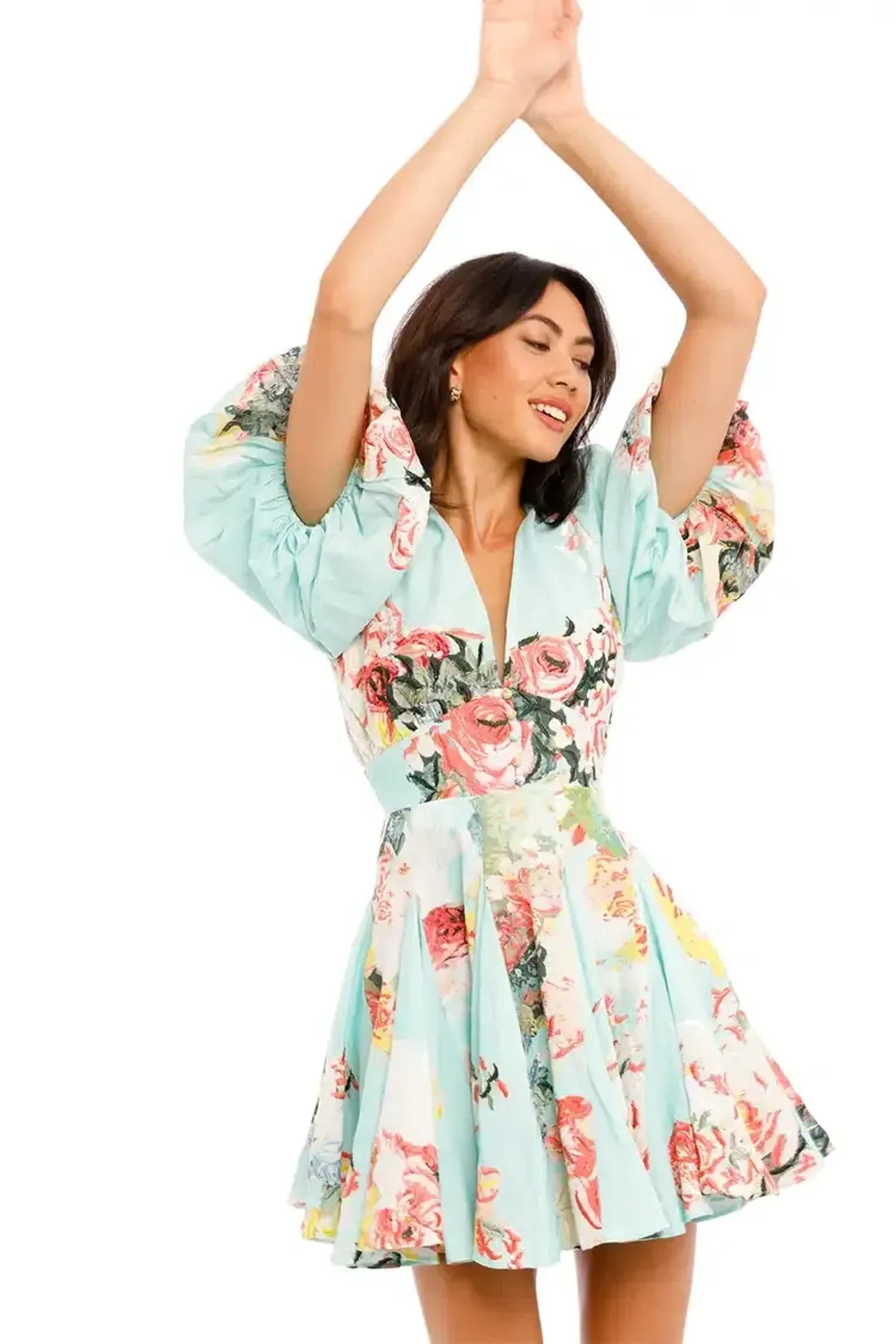 Hemant & Nandita Sage Skater Mini Dress Floral Size 6 for rent on The Volte - main image