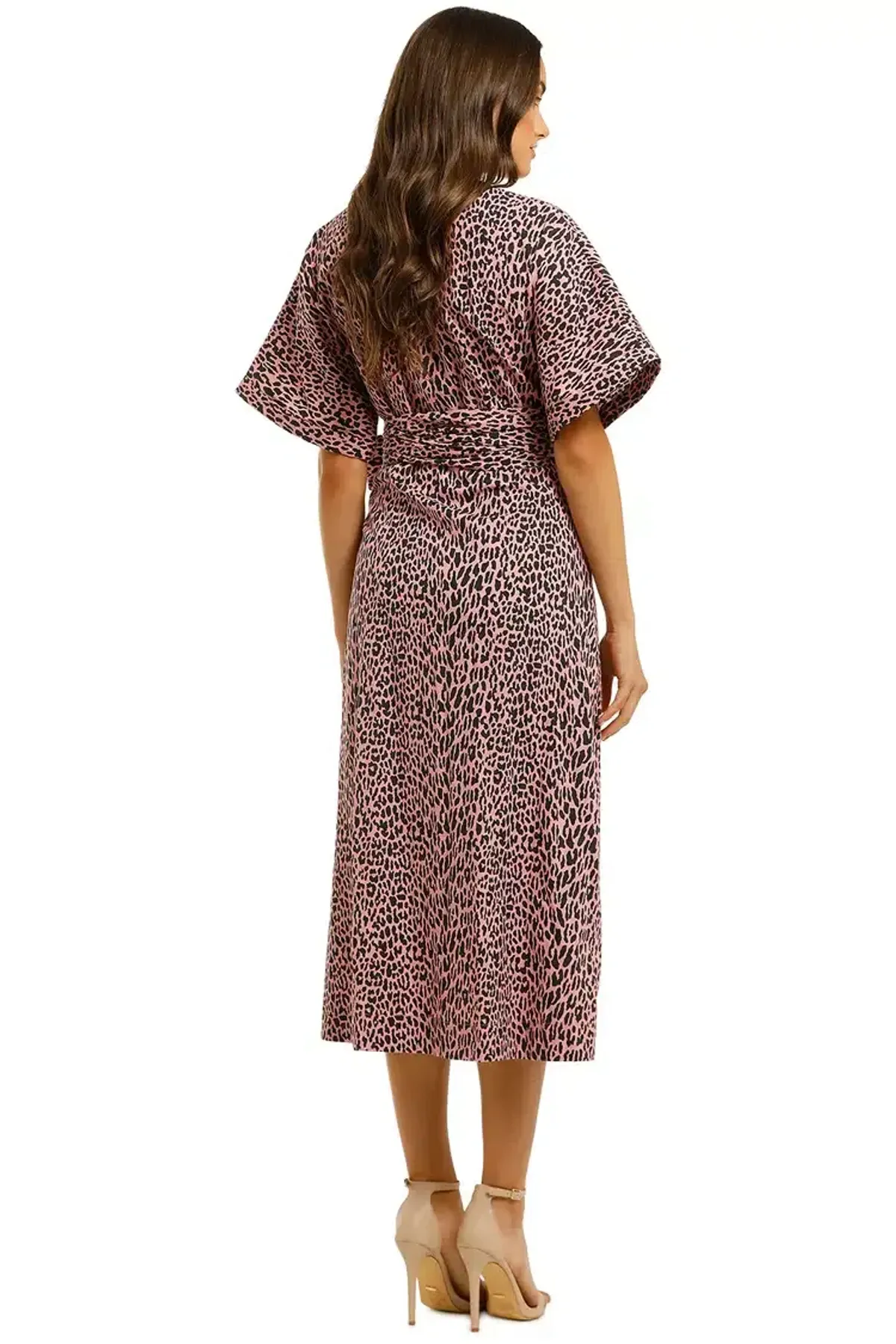 Husk Lima Wrap Midi Dress in Pink Leopard Print Size 14 - Image 3