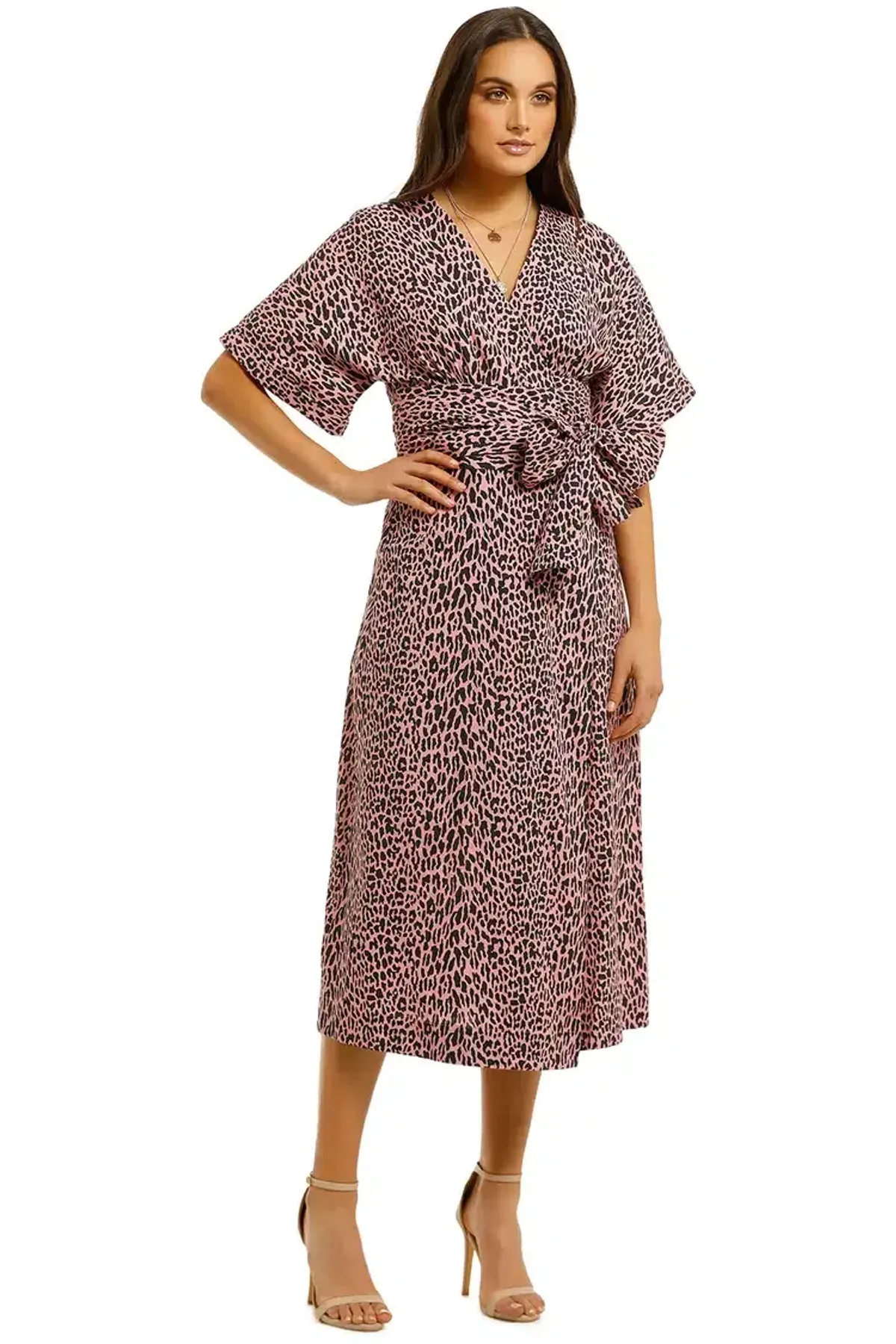 Husk Lima Wrap Midi Dress in Pink Leopard Print Size 14 - Image 2