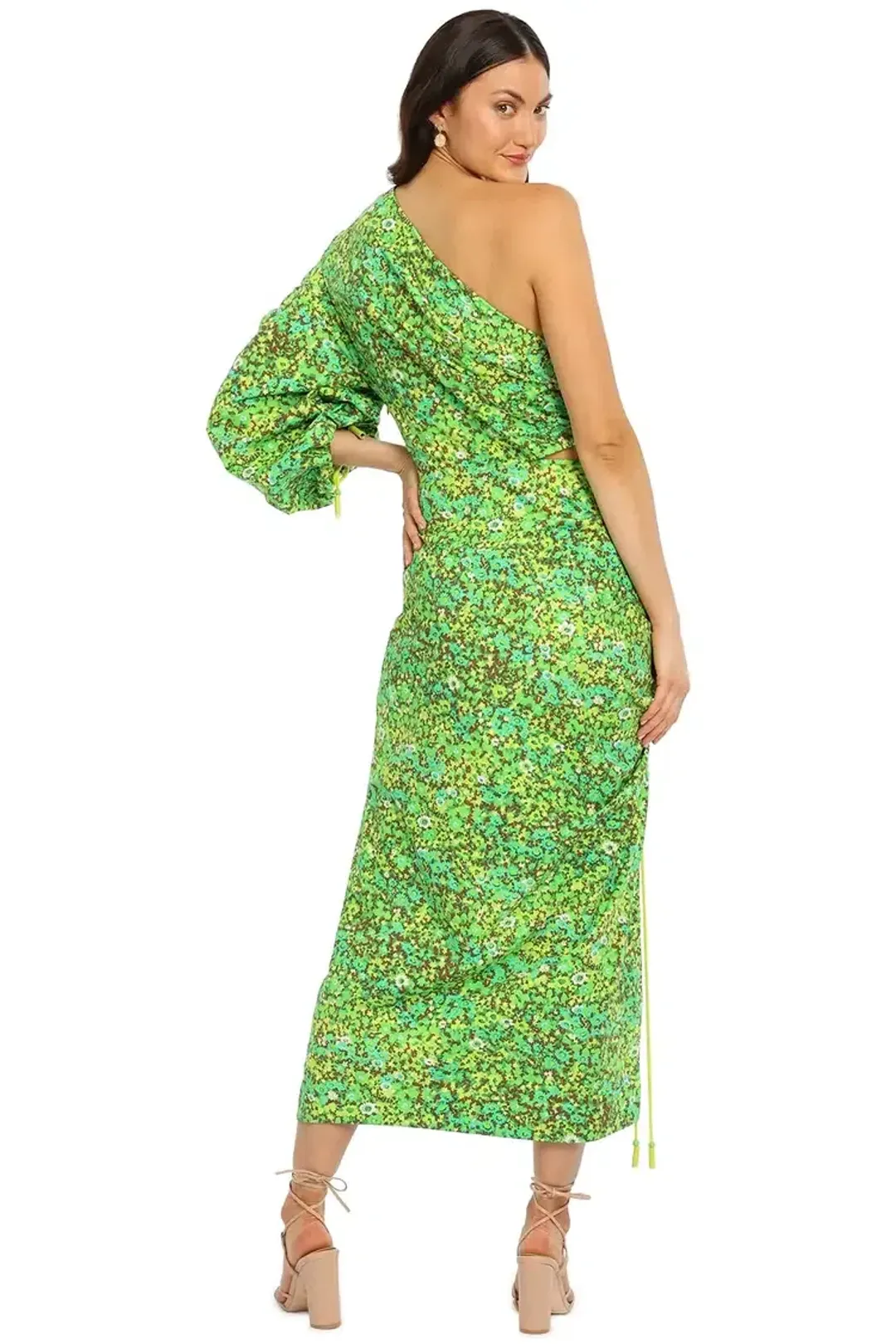 Alemais Phyllis Asymmetric Midi Dress in Green Floral Size 14 for rent on The Volte - main image