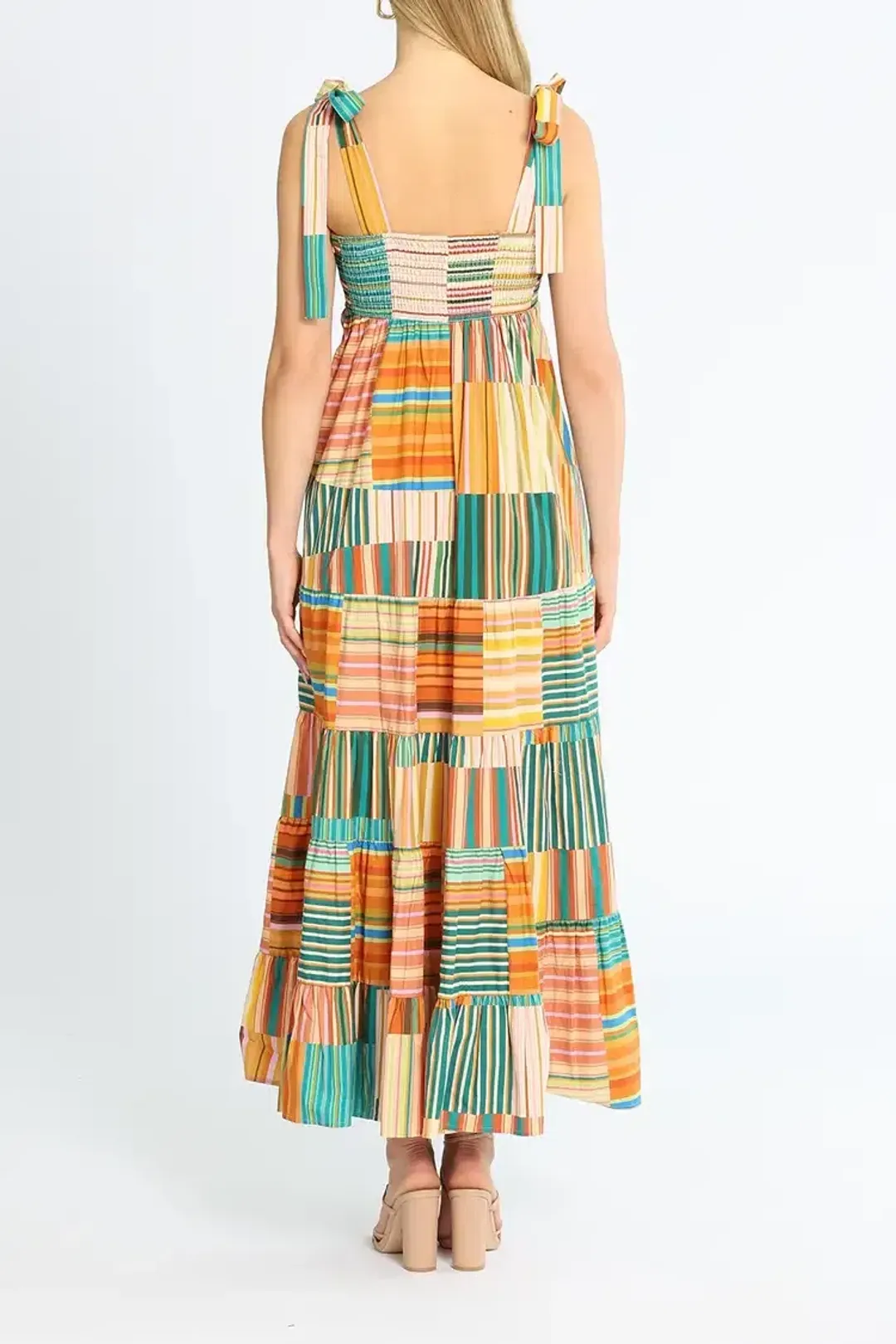 Alemais Sloane Tiered Midi Dress in Multi Stripe Size 12 for rent on The Volte - main image