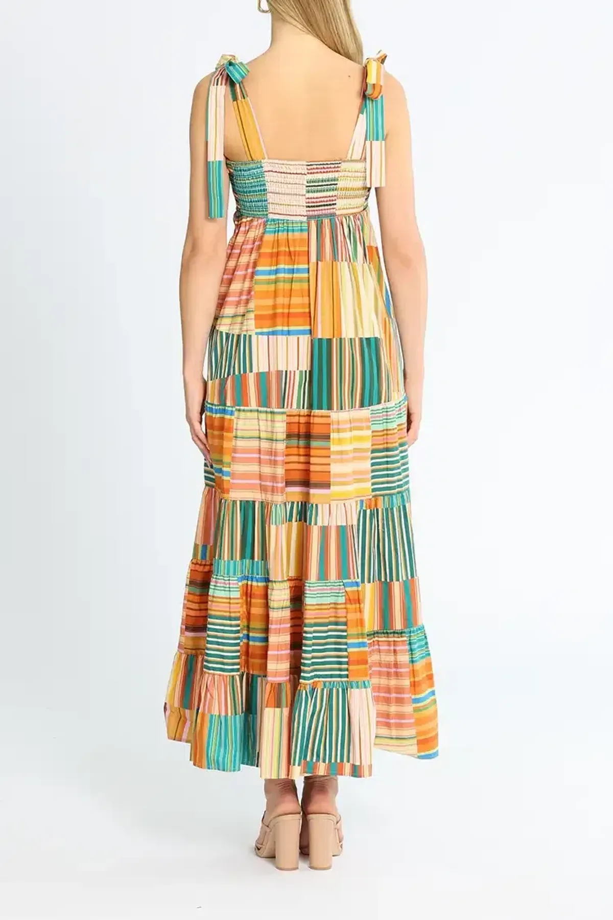 Alemais Sloane Tiered Midi Dress in Multi Stripe Size 8 - Image 2