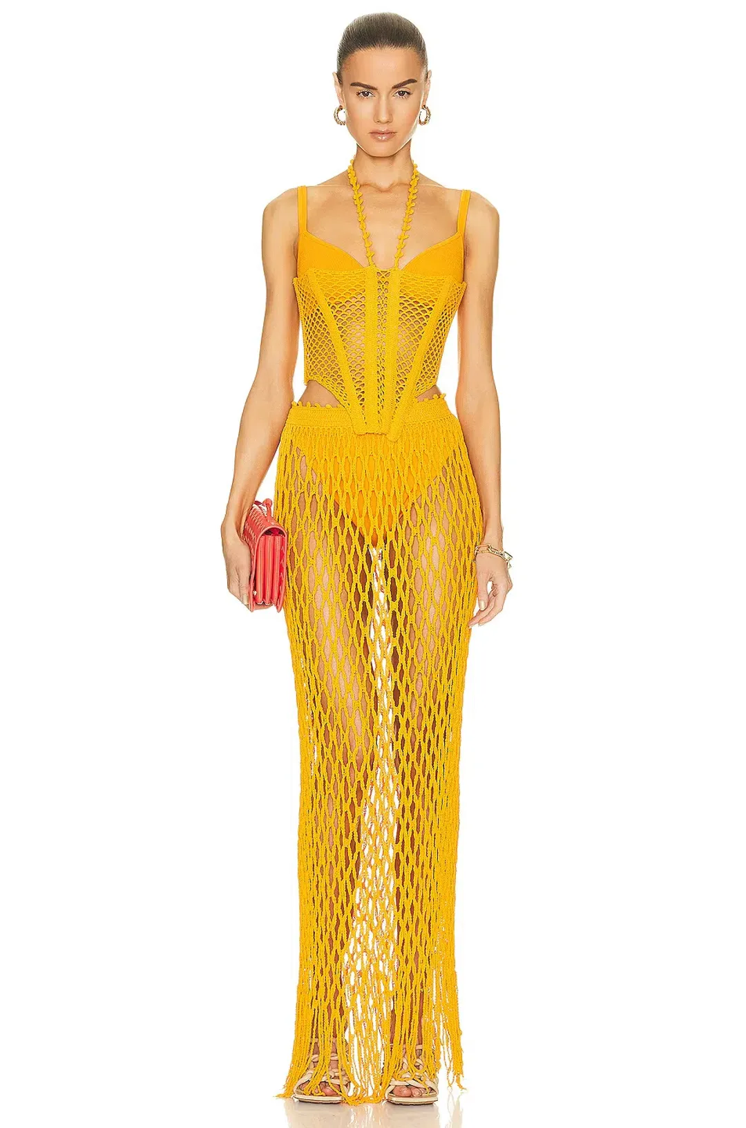 Dion Lee Coral Crochet Corset in Amber Orange Size AU 4 for rent on The Volte - main image