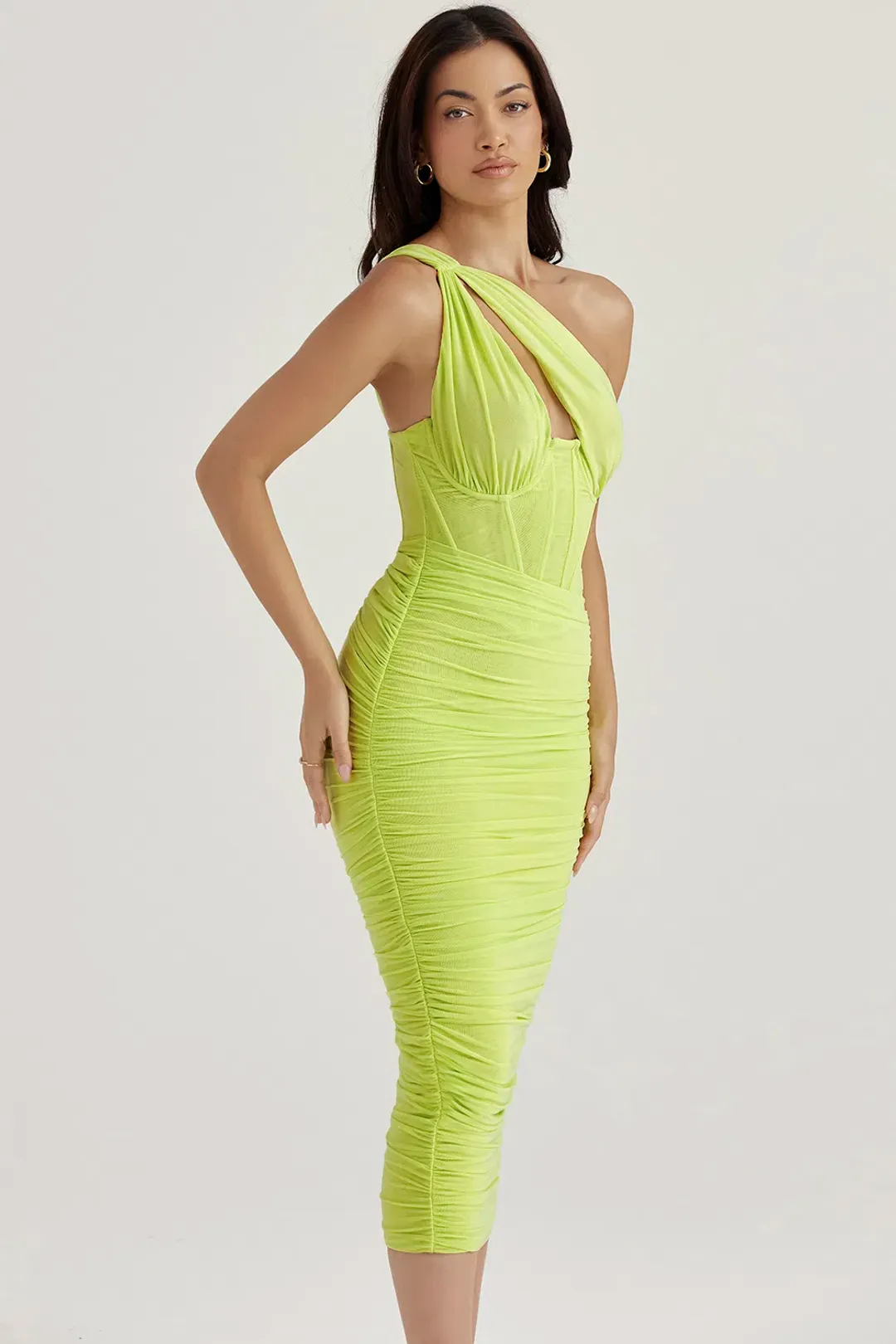 House of CB Lime Valentina Asymmetric Cut Out Midi Dress Green Size XS / AU 4 for rent on The Volte - main image