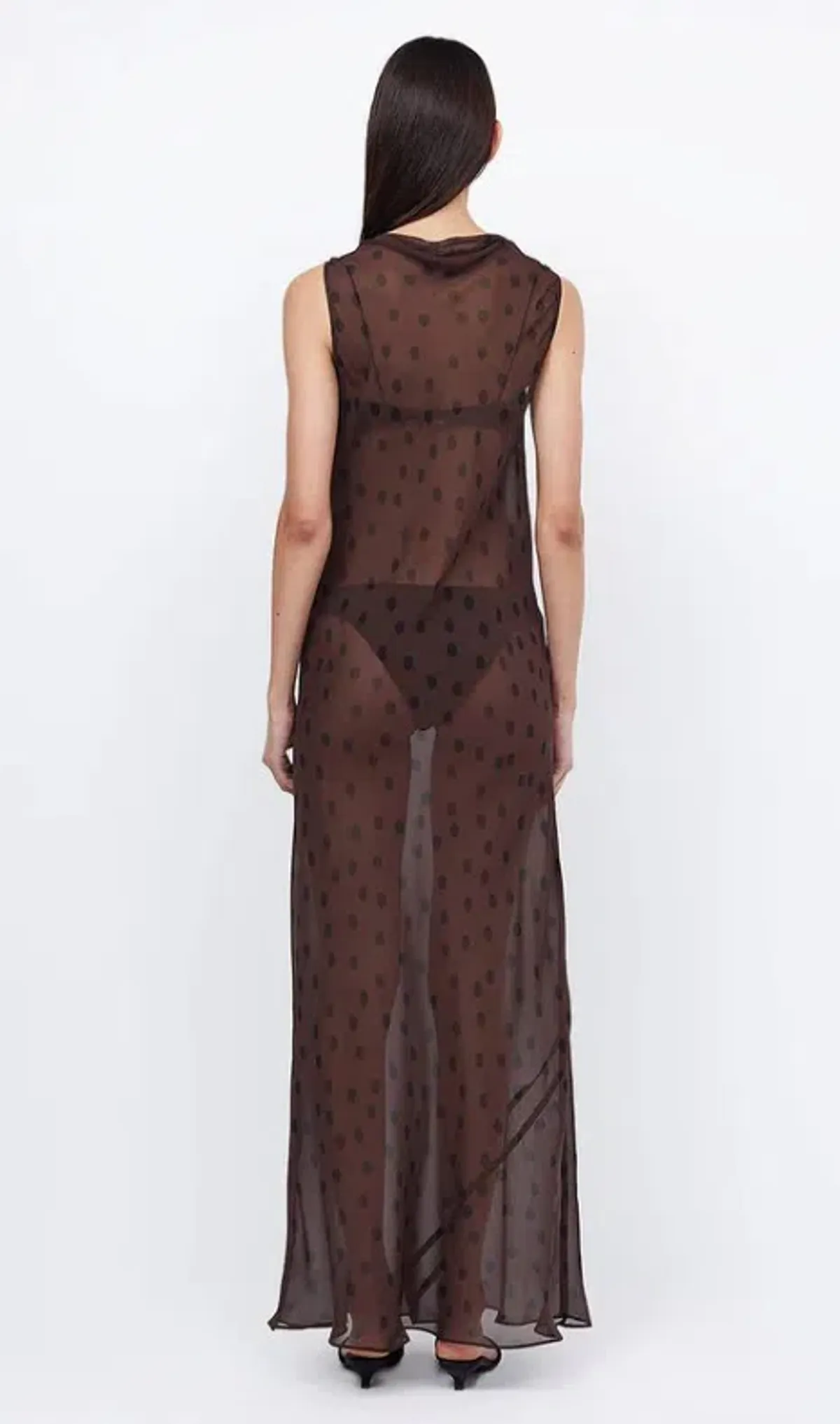 Bec & Bridge Turner Boatneck Sheer Maxi Dress Brown Size AU 10  - Image 3
