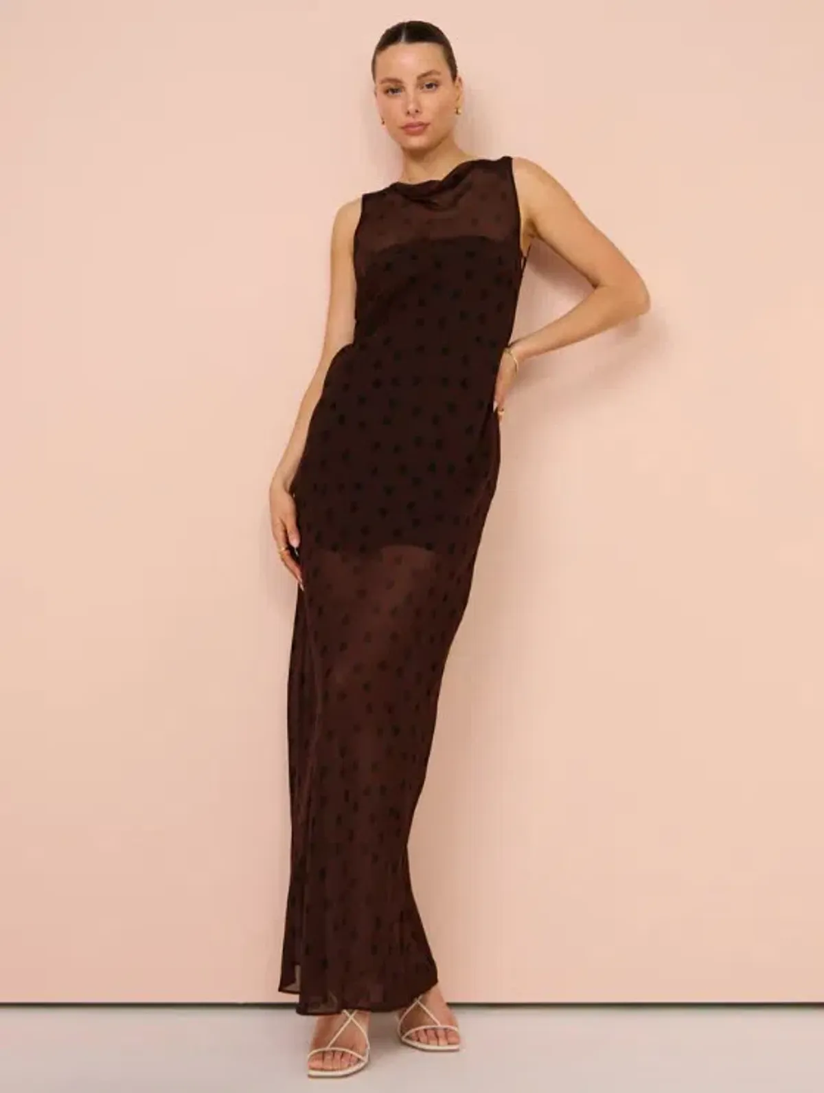 Bec & Bridge Turner Boatneck Sheer Maxi Dress Brown Size AU 10  - Image 5