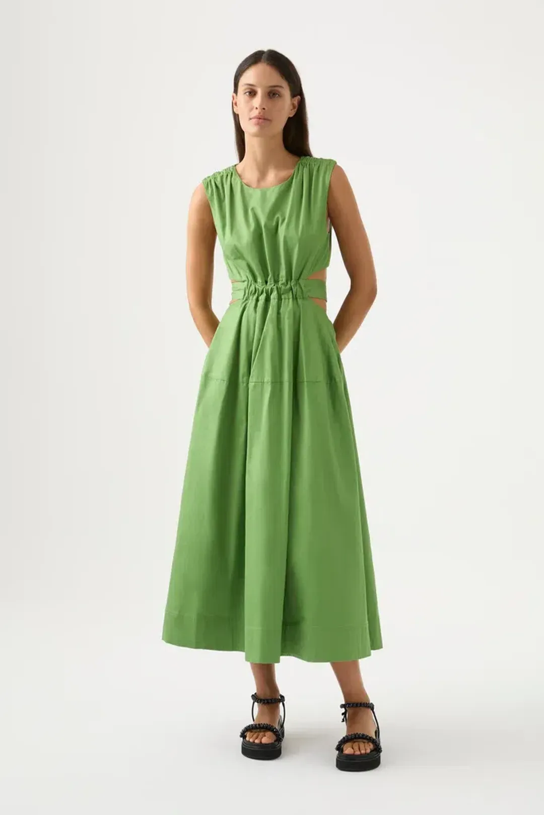 Aje Zorina Tie Cutout Midi Dress Sleeveless Fern Green Size AU 12 for rent on The Volte - main image