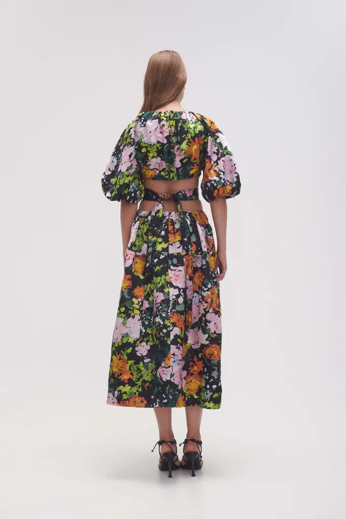 Aje Mimosa Cutout Midi Dress Puff Sleeves Midnight Floral Size AU 10  - Image 2
