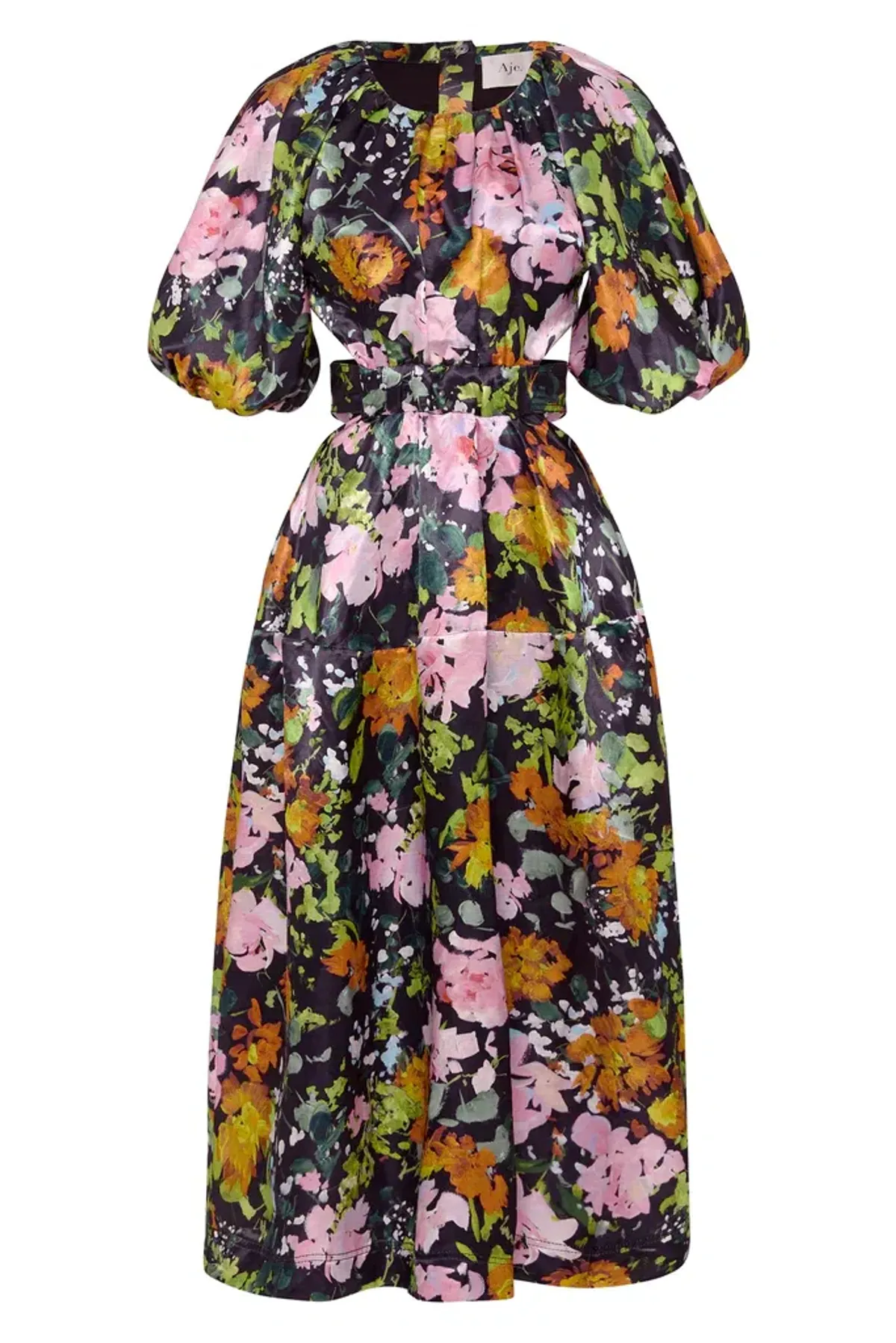 Aje Mimosa Cutout Midi Dress Puff Sleeves Midnight Floral Size AU 10  - Image 5