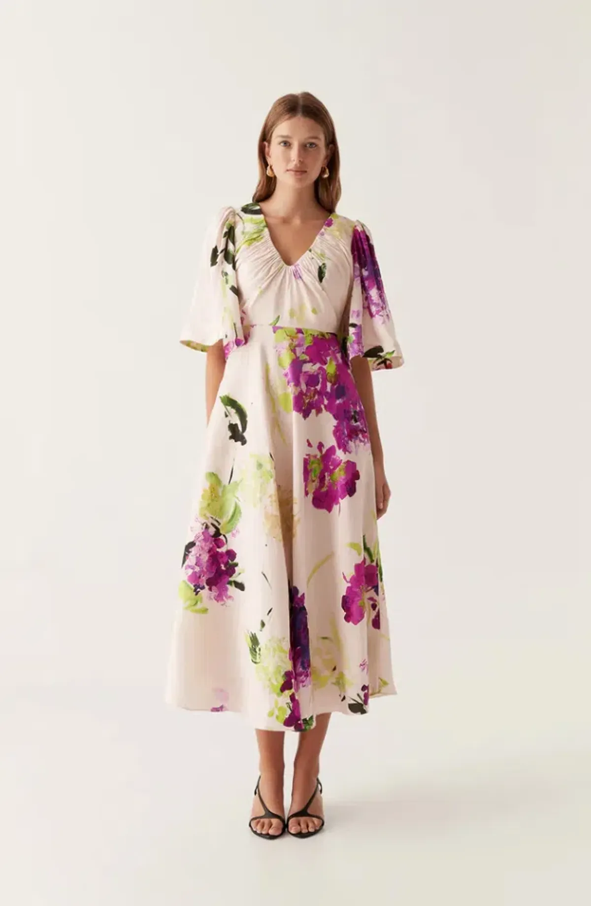 Aje Gilda Bell Sleeve Midi Dress in Wild Hydrangea Size AU 10 - Image 1