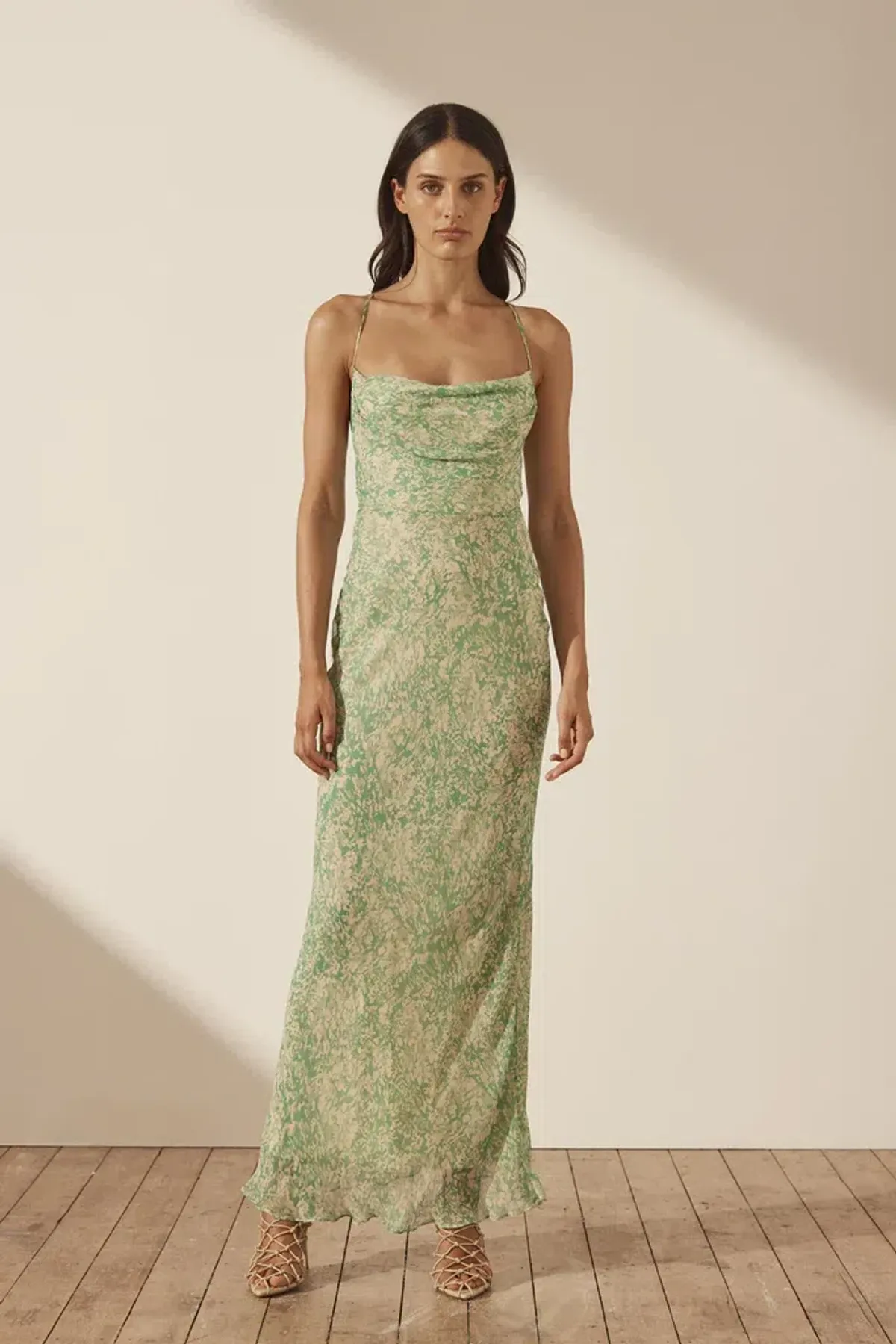 Shona Joy Belvedere Lace Back Bias Maxi Dress Tree Green/Multi AU 8 - Image 2