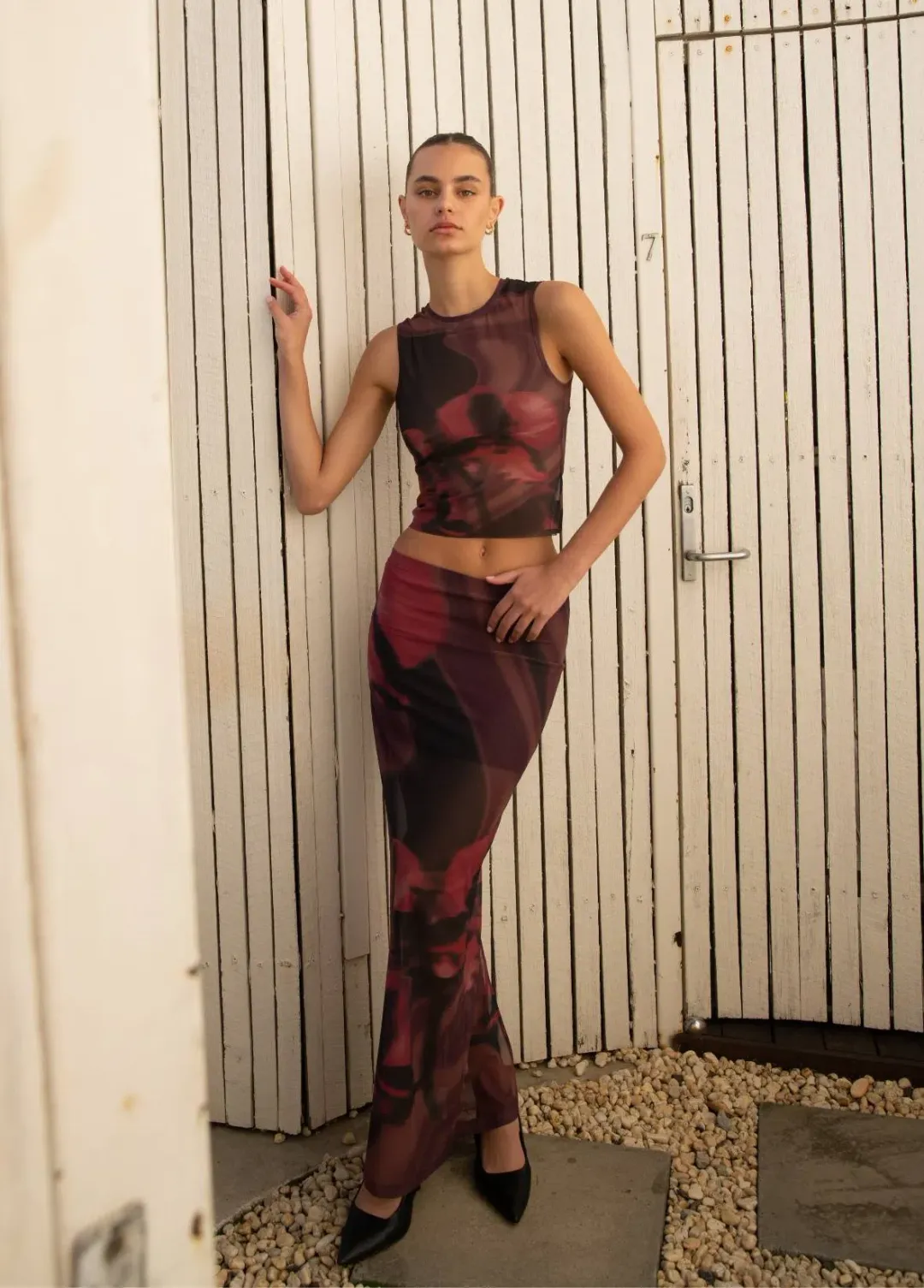 With Harper Lu Mesh Tank & Maxi Skirt Deep Orchid Size M / Au 10 for rent on The Volte - main image