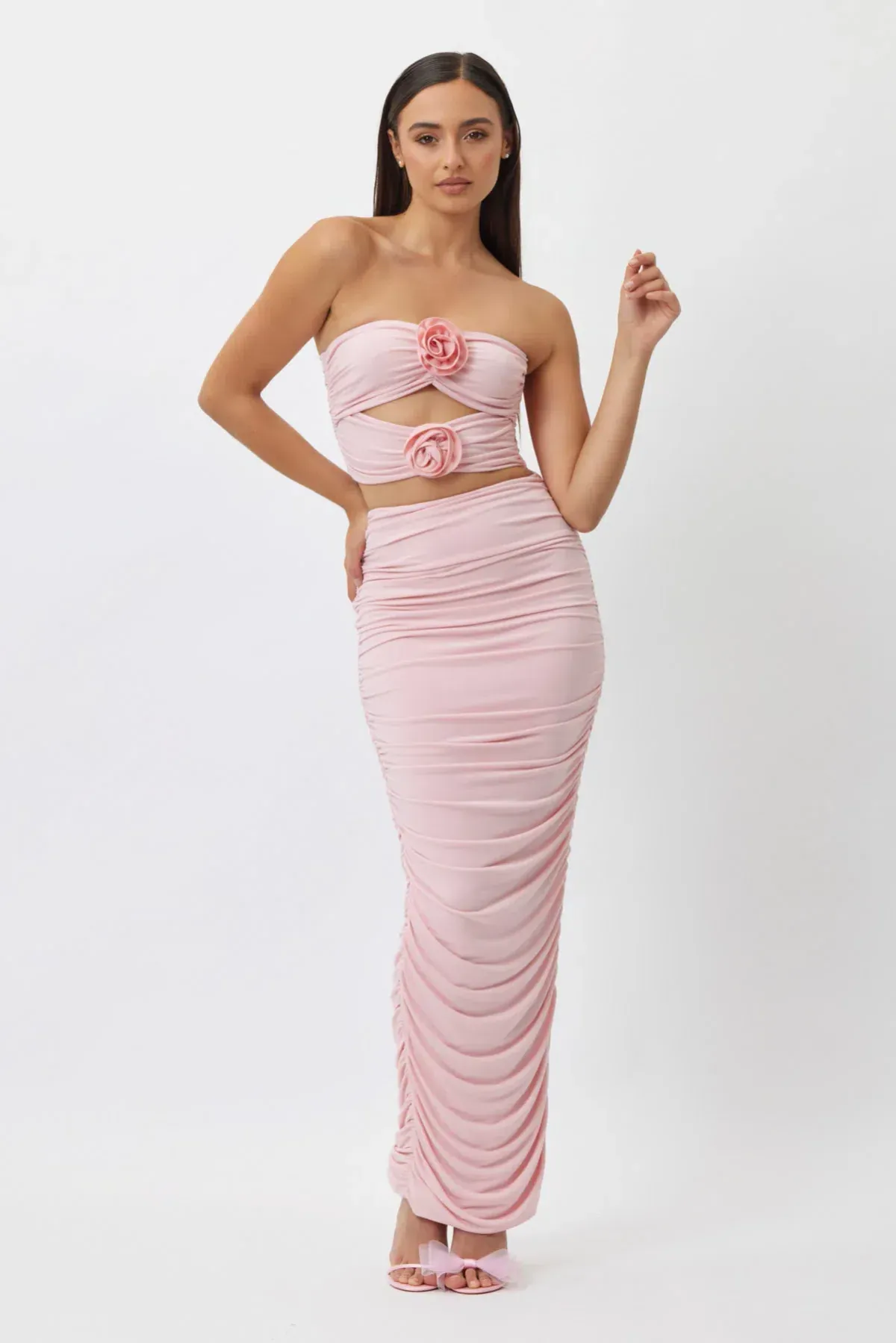 Bianca & Bridgett Julie Ruched Top & Skirt Set Pink Size 6 - Image 1