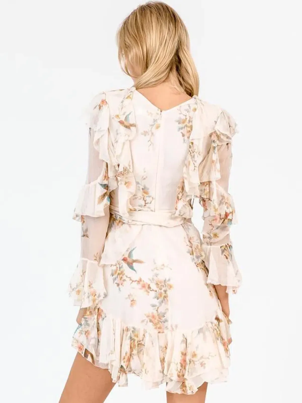 Zimmermann Folly Flutter Mini Dress Cream Floral Size 8 - Image 3