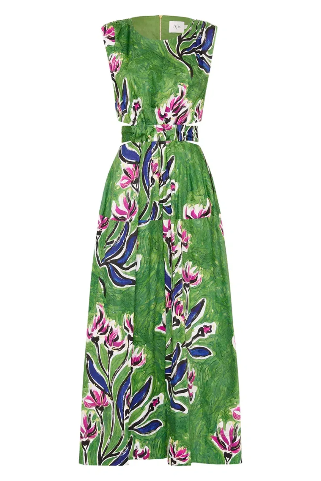 Aje Zorina Tie Midi Cutout Sleeveless Dress Native Gumnut Floral Size 10 for rent on The Volte - main image