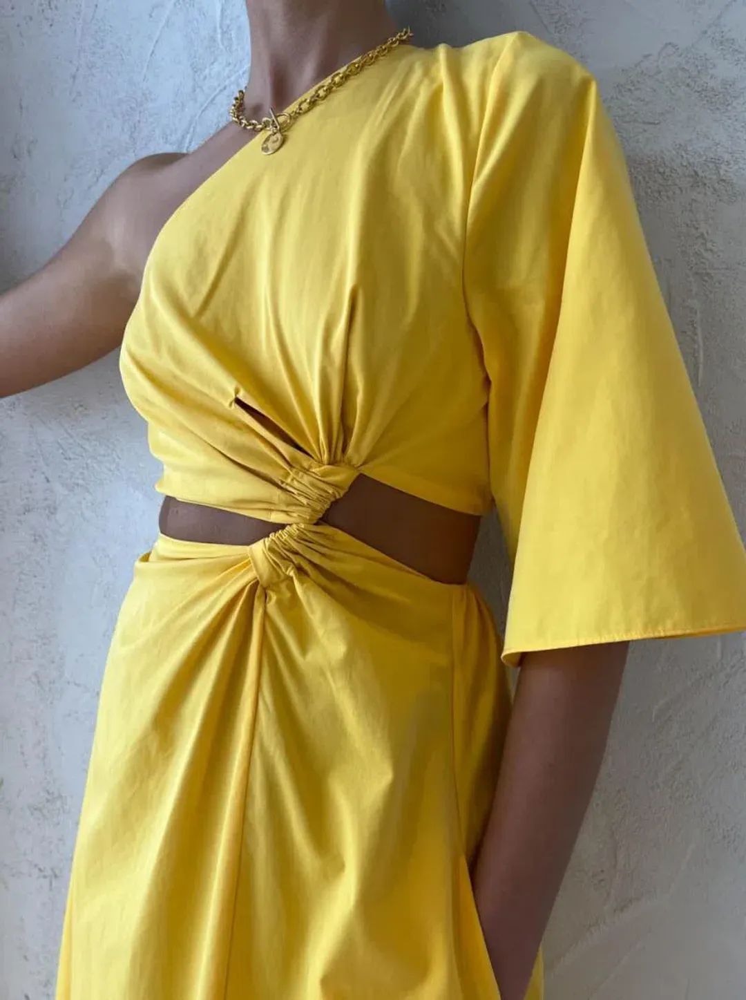 Camilla & Marc Wally One Shoulder Cut Out Maxi Dress in Yellow Size 10 for rent on The Volte - main image