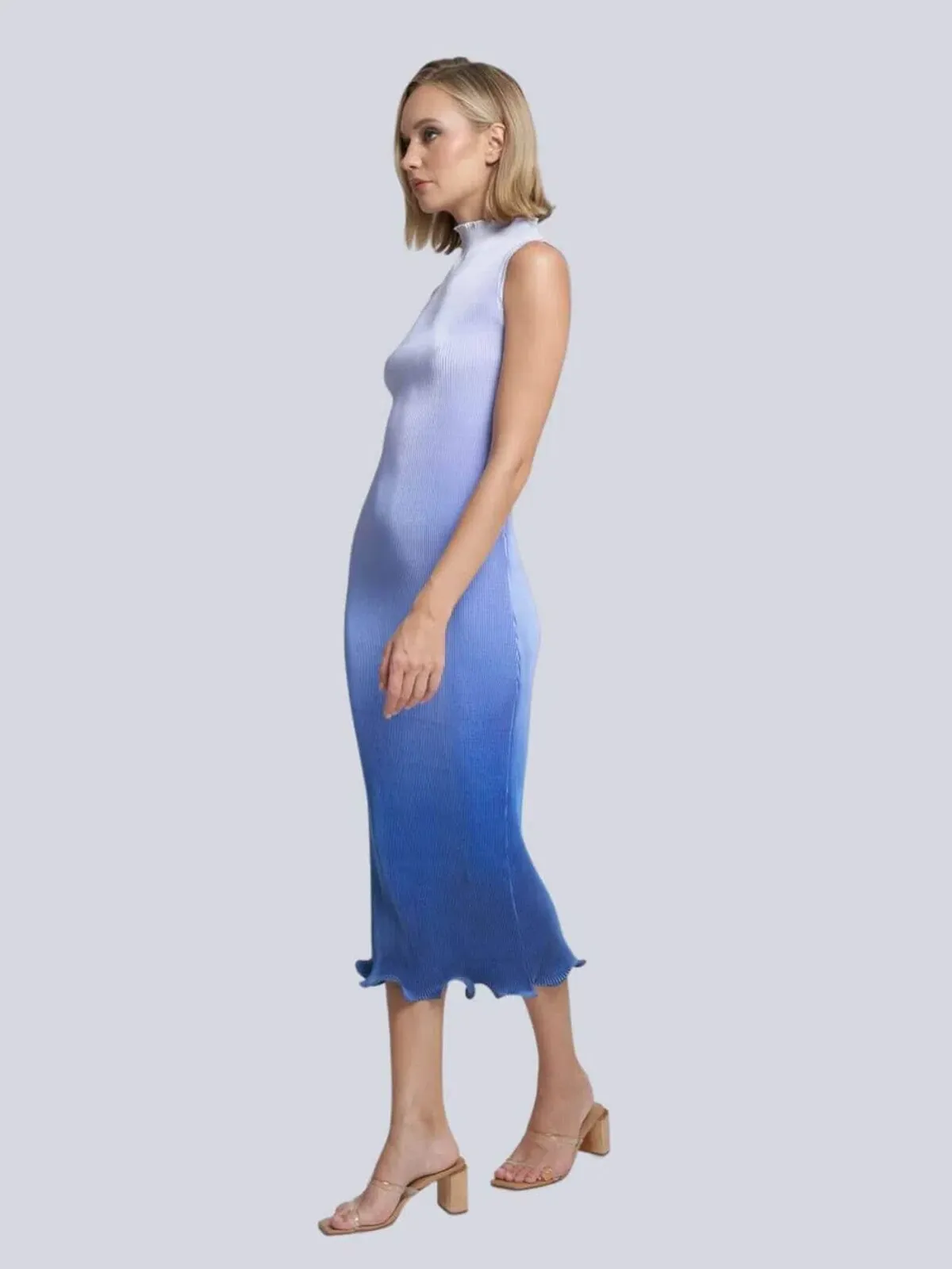 L'Idée Silencio Plisse Midi Dress in Ocean Blue Ombre Size 6 - Image 2