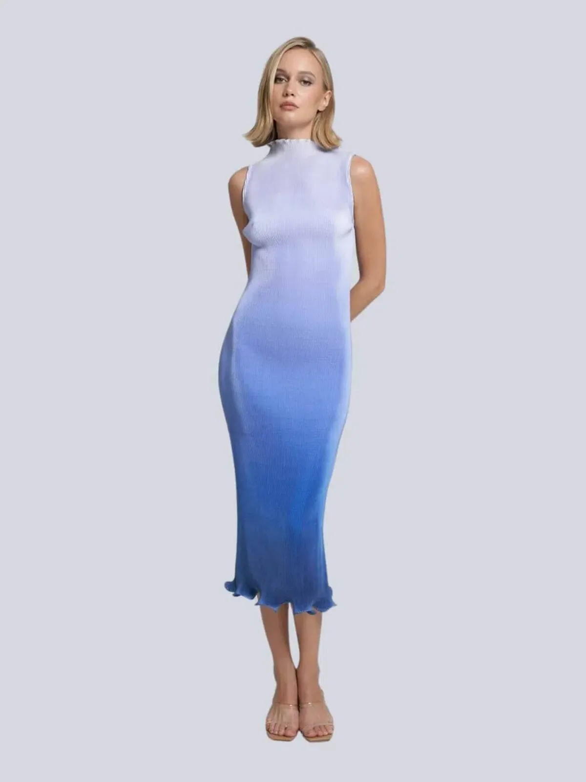 L'Idée Silencio Plisse Midi Dress in Ocean Blue Ombre Size 6 - Image 1