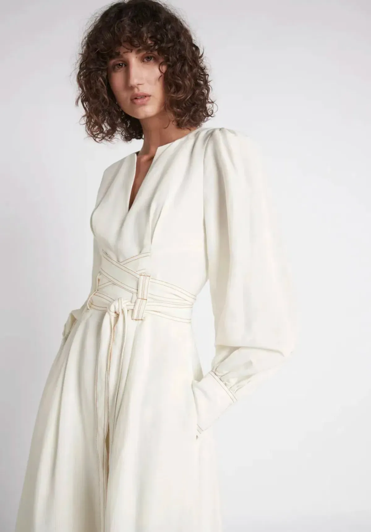 Aje Radiance Belted Midi Dress in Ivory Size XS / AU 6 - Image 2