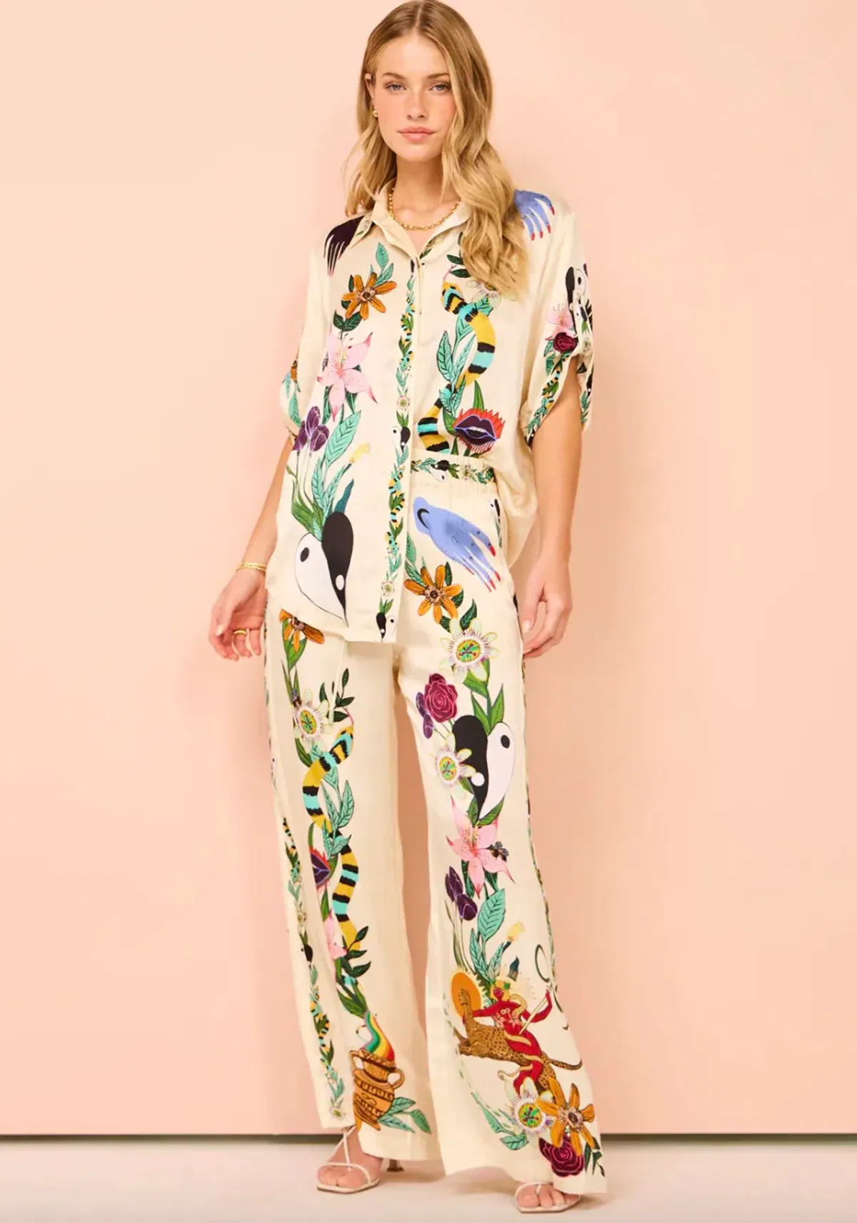 Alemais Meagan Silk Shirt & Pants Set Multi Size 10 - Image 1