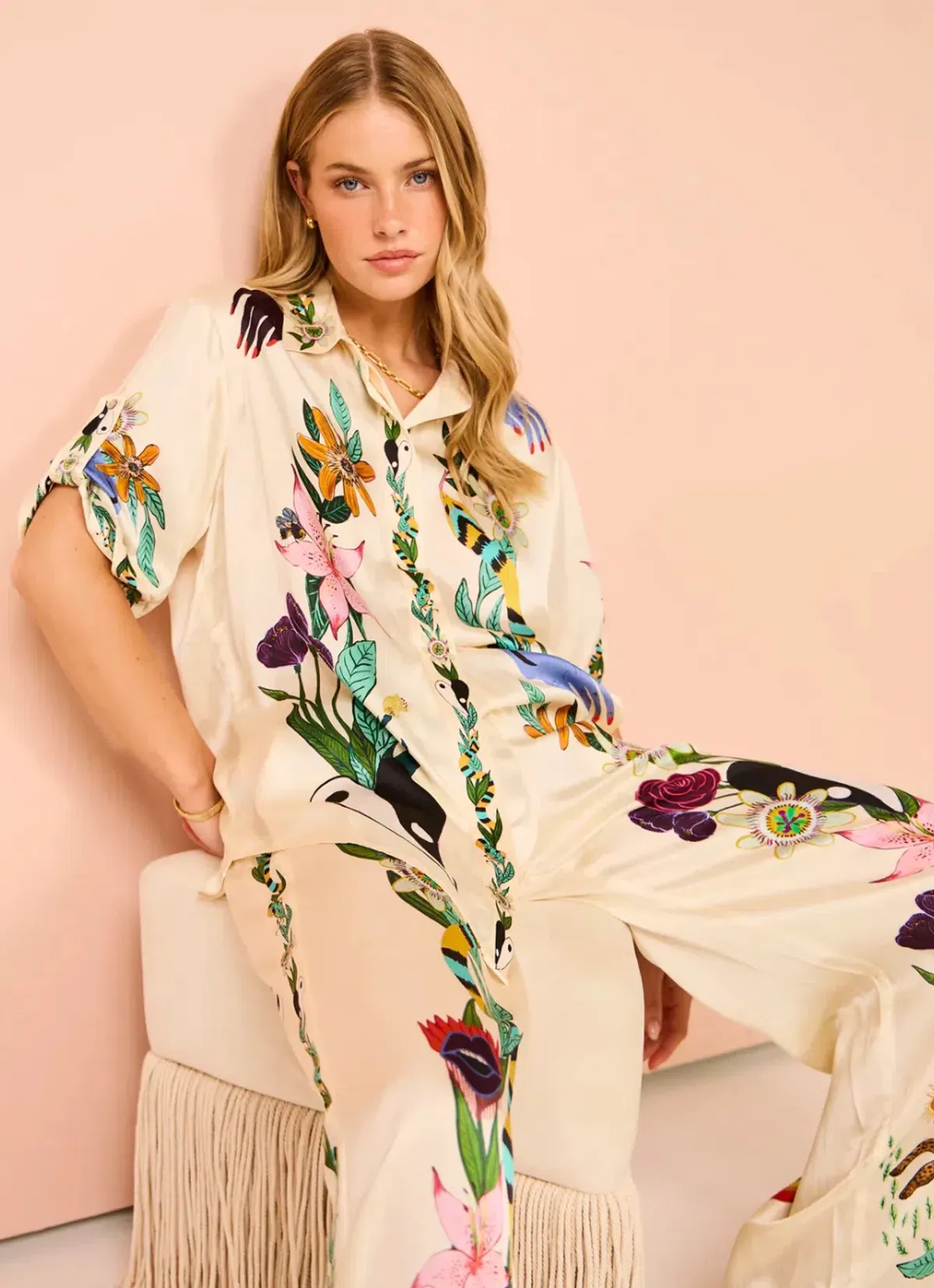 Alemais Meagan Silk Shirt & Pants Set Multi Size 10 - Image 4