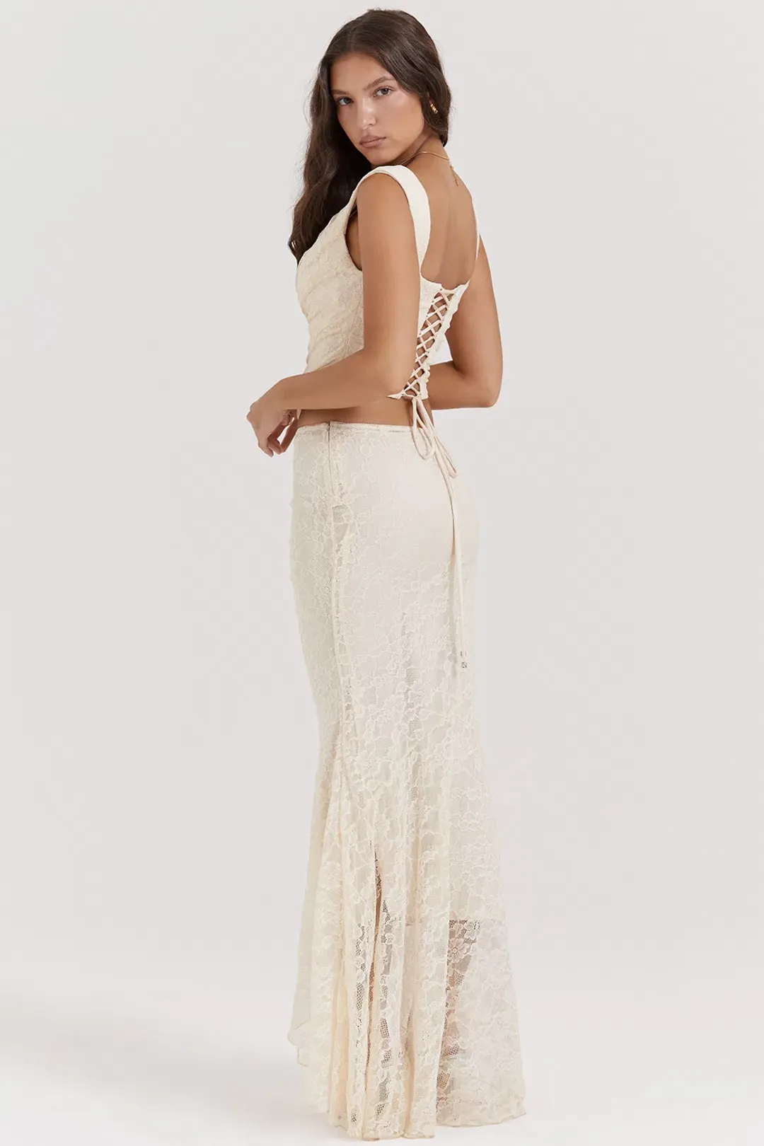 House Of CB Una Corset and Therese Vintage Lace Skirt Set Cream Size M / AU 10 for rent on The Volte - main image