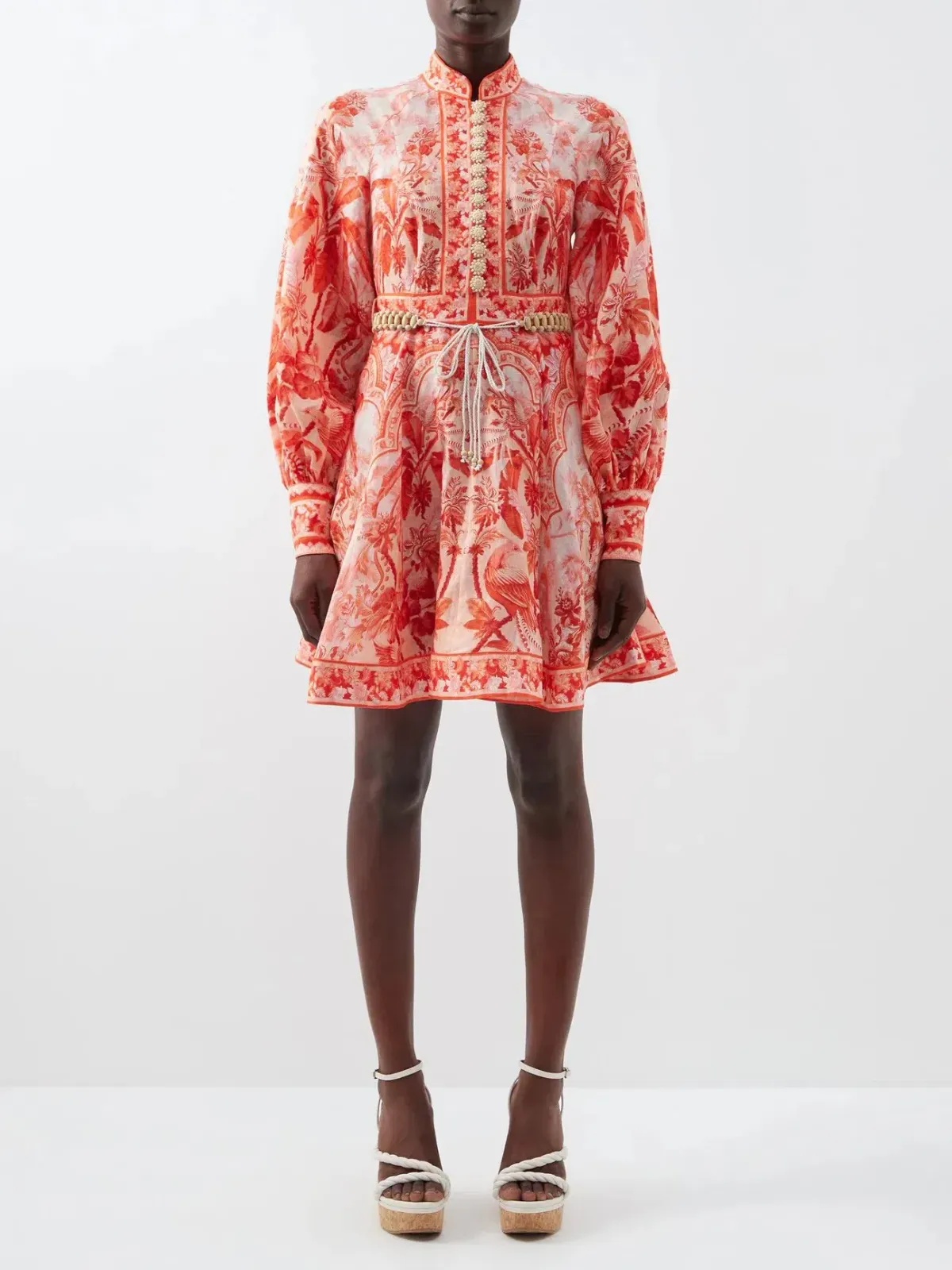 Zimmermann Lyre Billow Sleeve Mini Dress Red Palm Print Size 0/Au 8  - Image 1