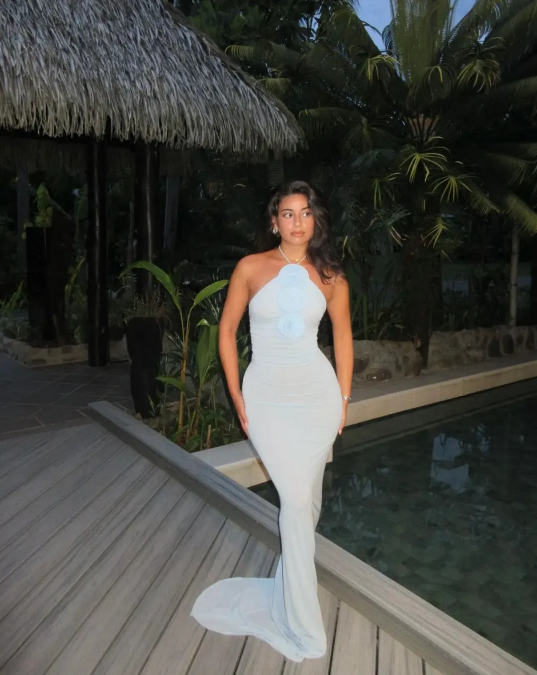 Magda Butrym Floral Appliqué Halterneck Maxi Blue Size AU 6 for rent on The Volte - main image