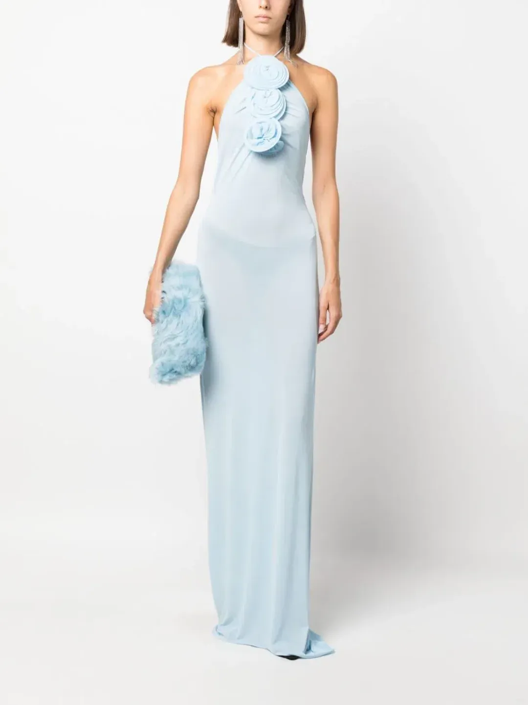 Magda Butrym Floral Appliqué Halterneck Maxi Blue Size AU 6 for rent on The Volte - main image