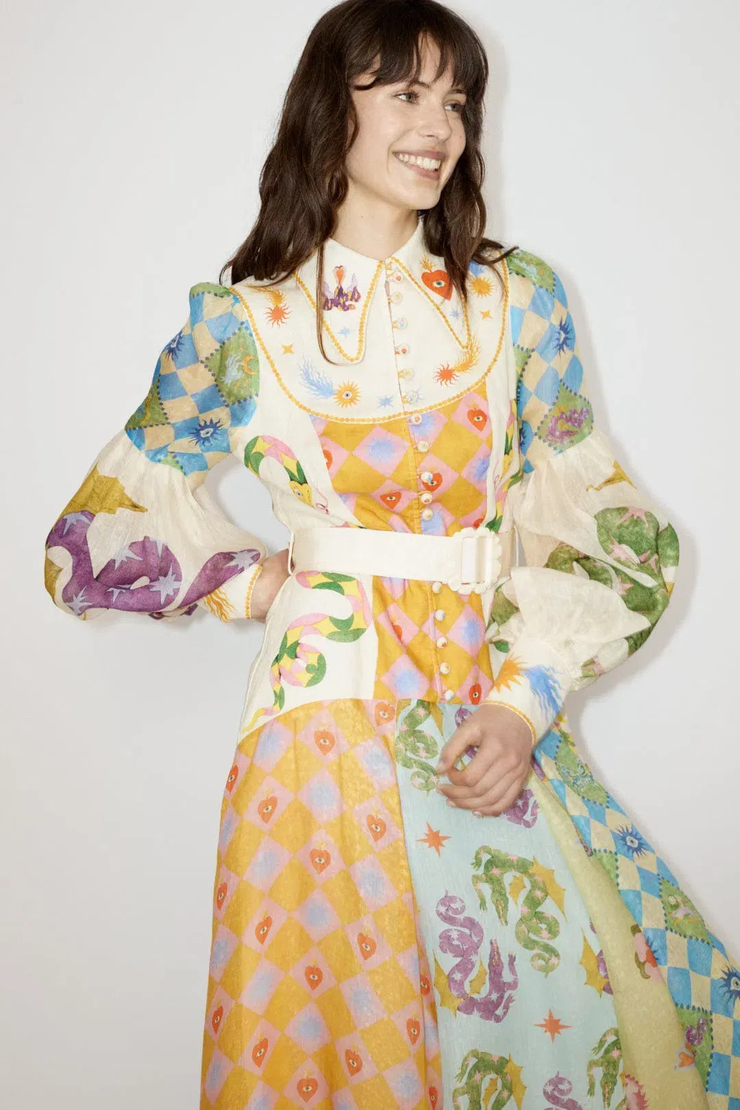 Alemais Lou Balloon Sleeve Dress Multi Size 6 for rent on The Volte - main image