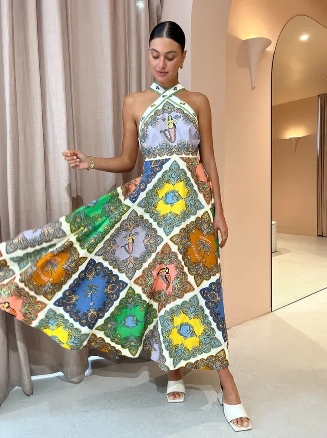 Alemais Trippy Troppo Halter Midi Dress Multi Size 10 for rent on The Volte - main image