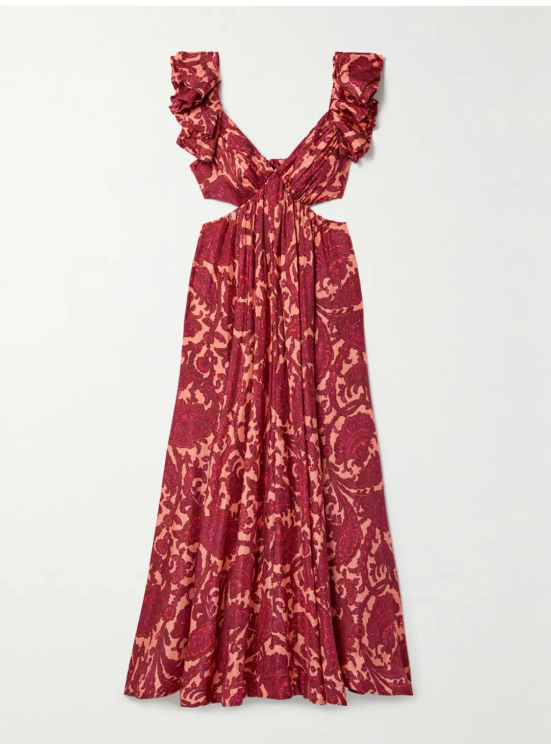 Zimmermann Tiggy Cutout Ruffled Silk Midi Dress Paisley Print 2/AU 12 for rent on The Volte - main image