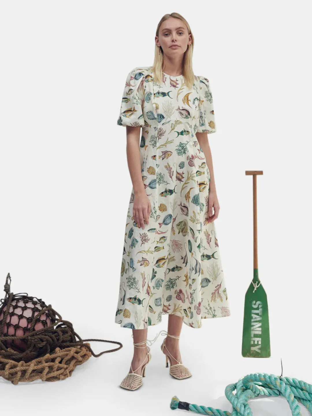 Alemais Wanda Midi Dress Ivory/Print Size 10 for rent on The Volte - main image