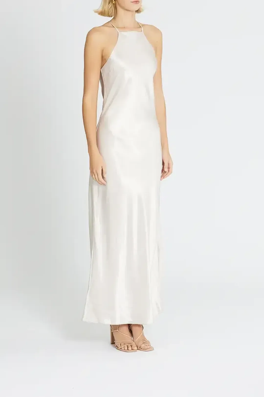 Calvin Klein Liquid Shine Maxi Slip Dress in Ivory Size 10 for rent on The Volte - main image