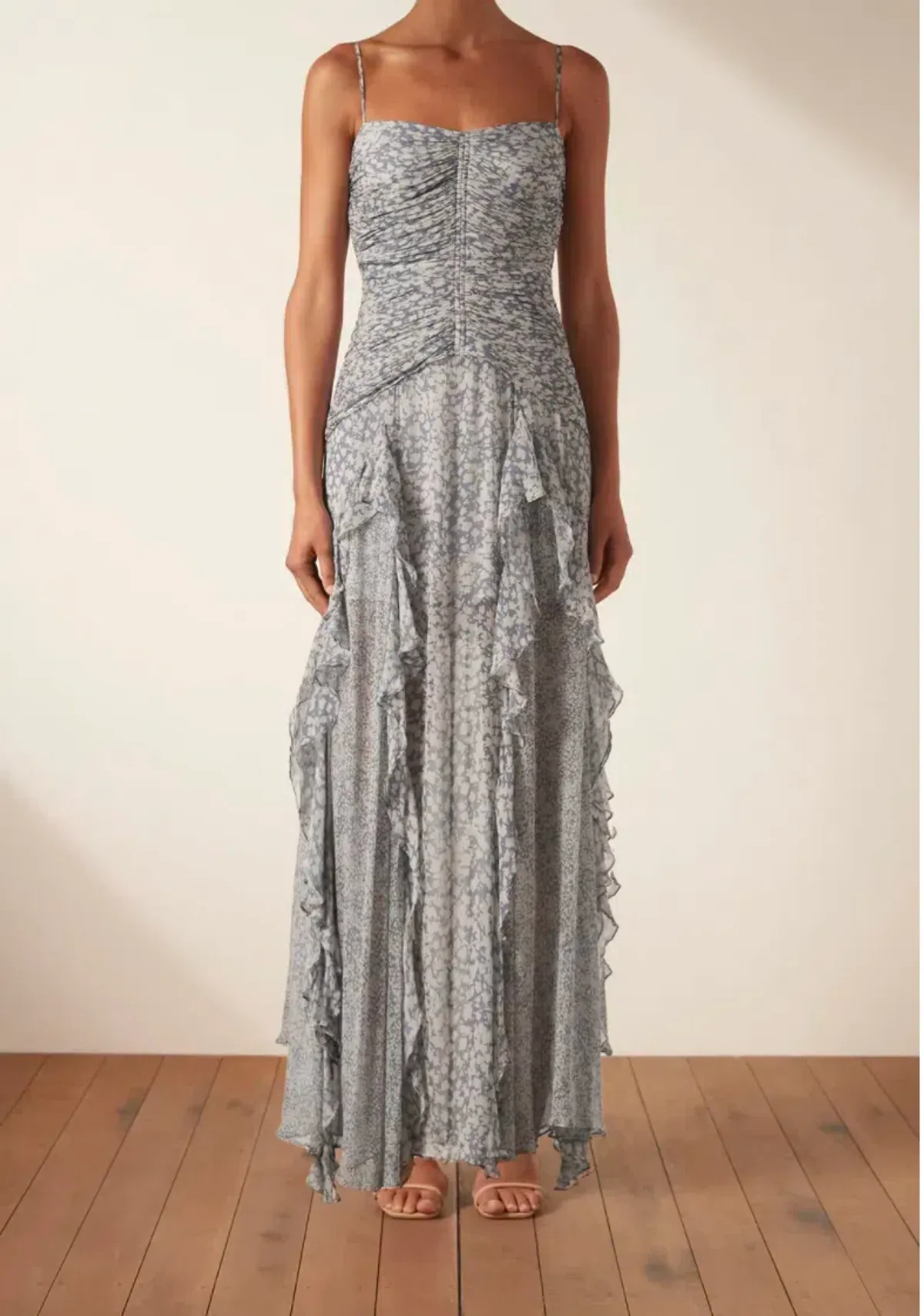 Shona Joy Candice Ruched Frill Maxi Dress Print Size 6 - Image 2