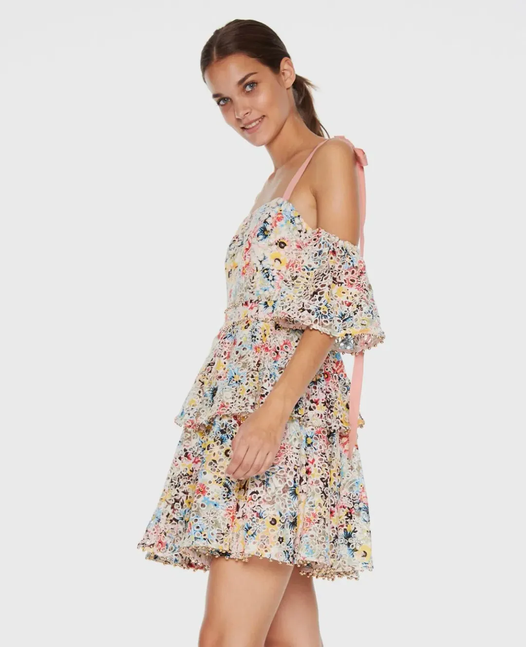 Talulah Bittersweet Flounce Mini Dress Multi Floral Size S / AU 8 for rent on The Volte - main image
