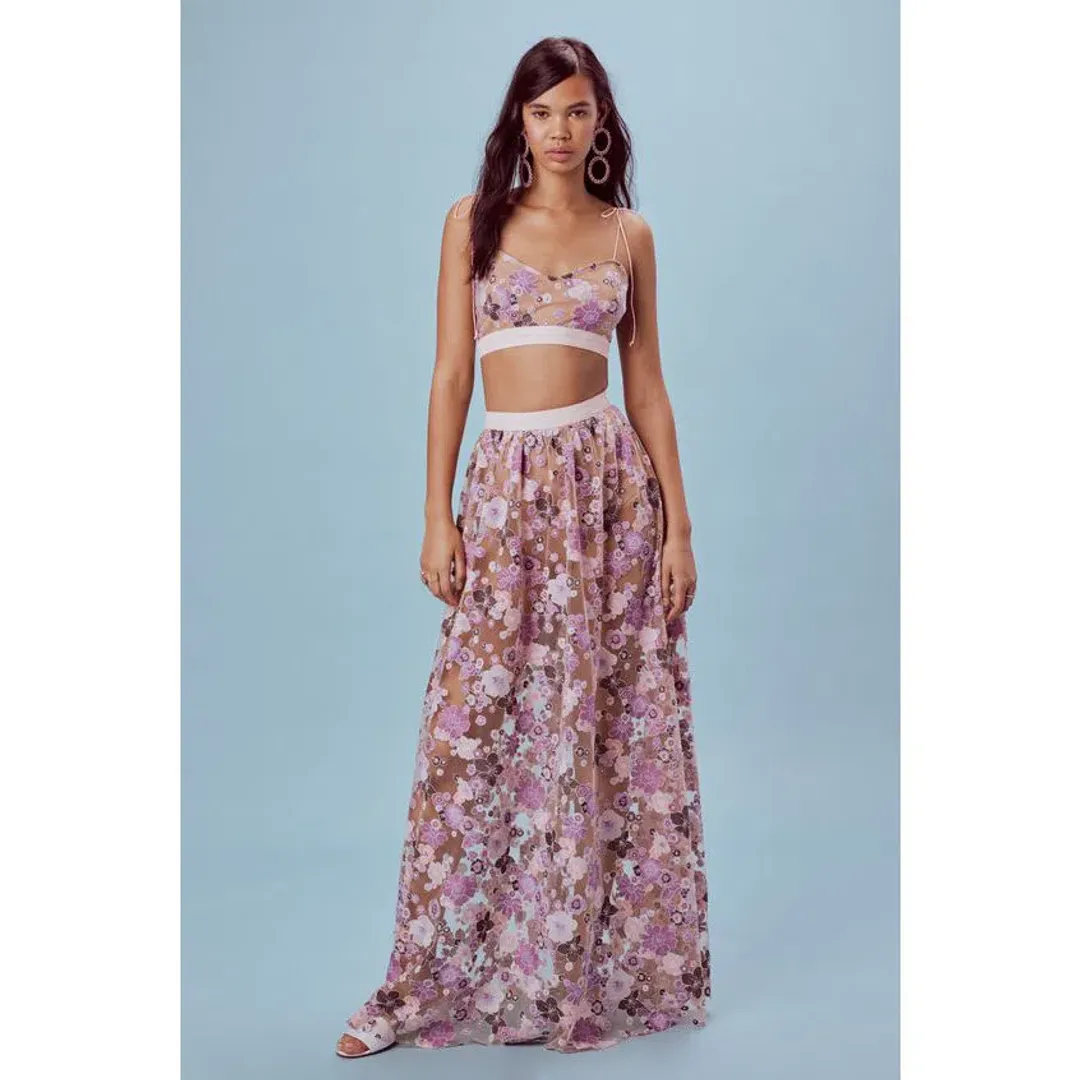 For Love And Lemons Posy Embroidery Crop Top and Maxi Skirt Set Floral Size M / AU 8-10 for rent on The Volte - main image