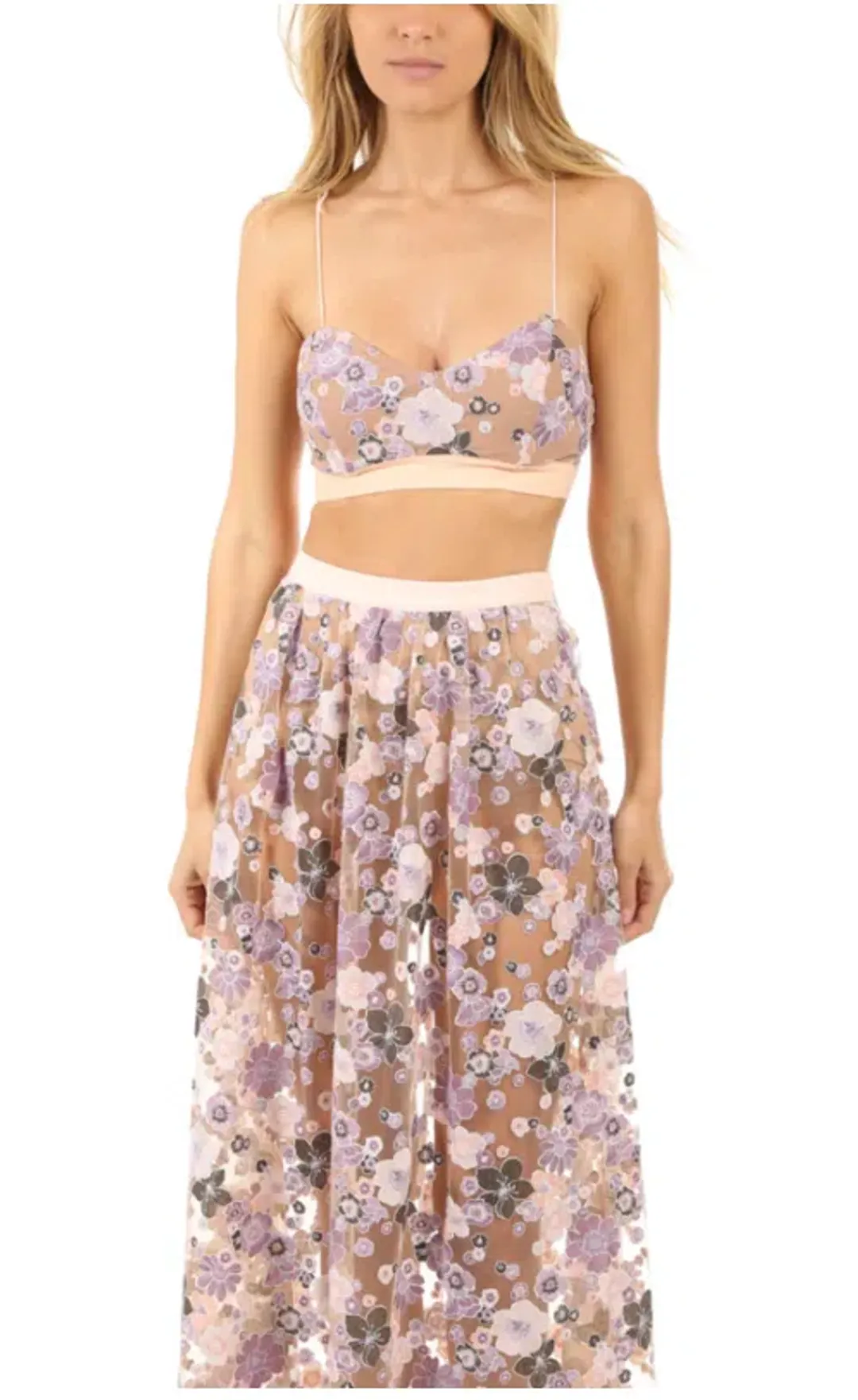 For Love And Lemons Posy Embroidery Crop Top and Maxi Skirt Set Floral Size M / AU 8-10 for rent on The Volte - main image