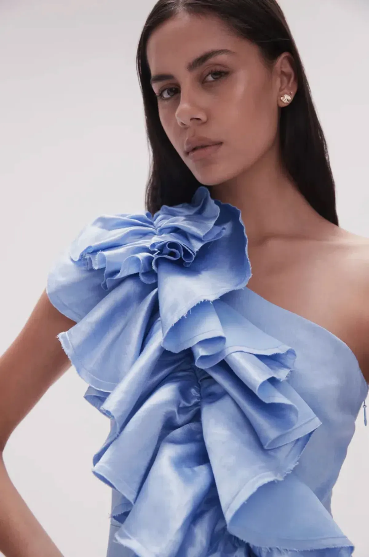 Aje Adelia Ruffle Midi Dress Light Sky Blue Size 12 - Image 4