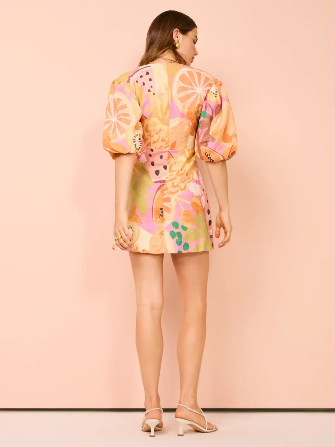 By Nicola Bolero Gathered Neckline Mini Dress In Fruit Punch Size AU 8 for rent on The Volte - main image