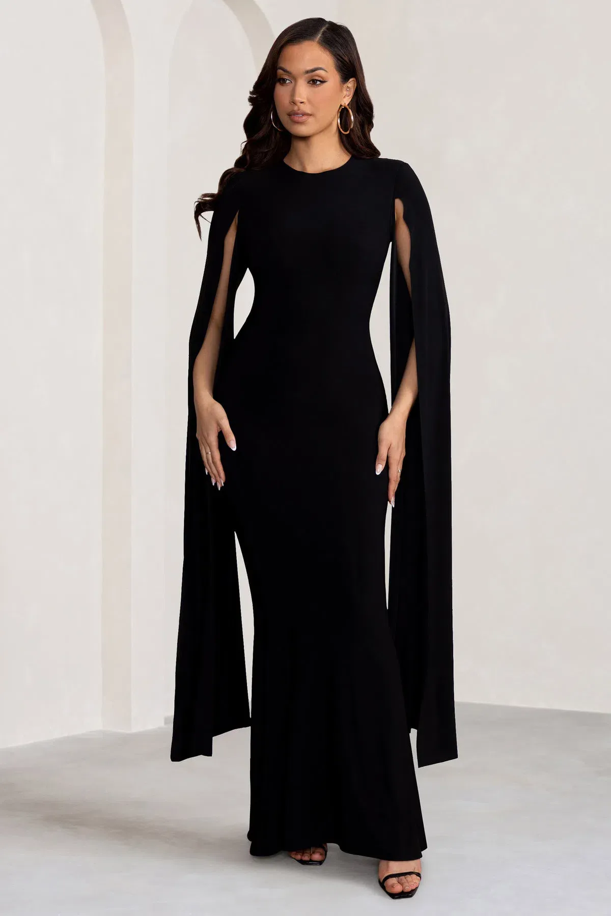 Club L London Kimmy High Neck Maxi Dress with Cape Sleeves Black Size 16 - Image 2