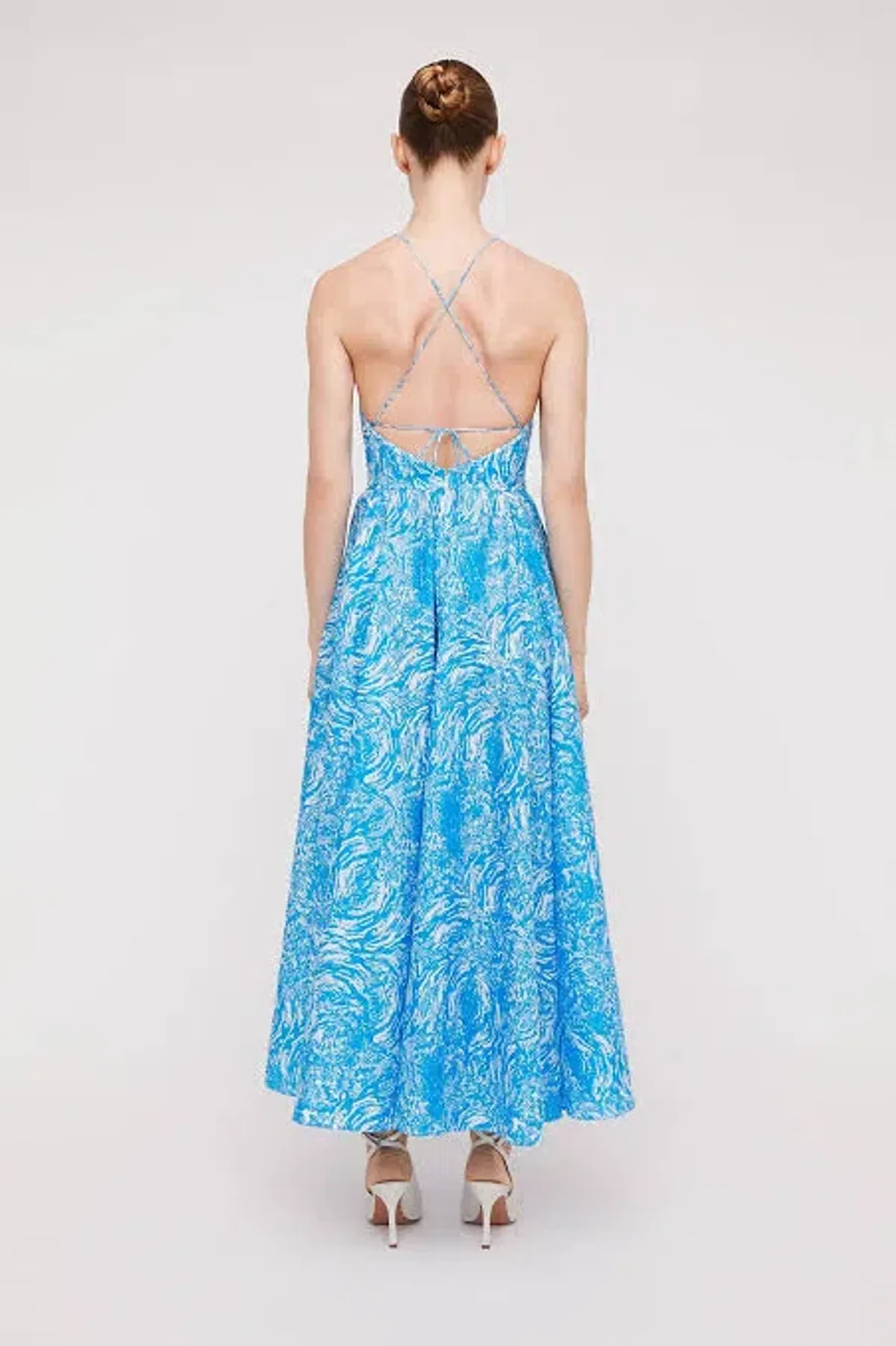 Scanlan Theodore Cotton Ocean Shoestring Dress Blue Size 8 - Image 3