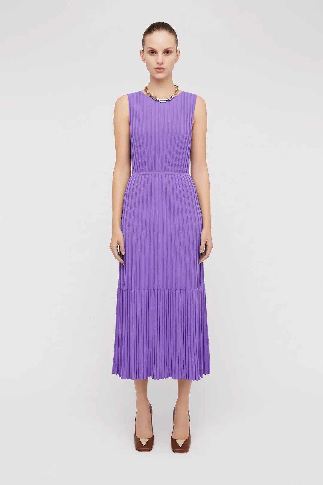 Scanlan Theodore Pleated Rib Tiered Midi Dress Violet Size 8 for rent on The Volte - main image